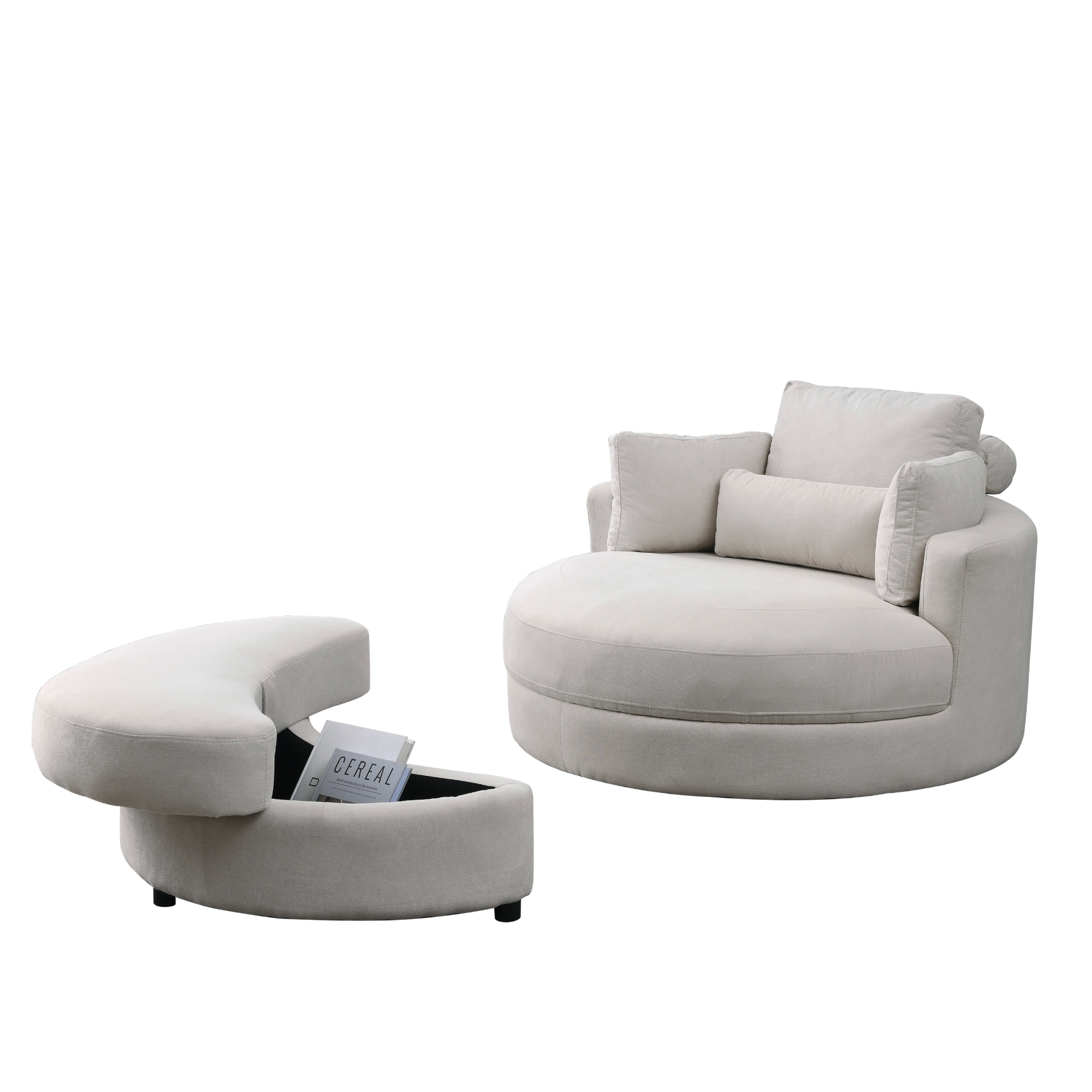 Swivel Accent Barrel Modern Sofa Lounge Club Big Round Chair with Storage Ottoman Linen Fabric for Living Room Hotel with Pillows - 2PCS Sensual Secret Boutique