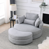 Swivel Accent Barrel Modern Grey Sofa Lounge Club Big Round Chair with Storage Ottoman Linen Fabric for Living Room Hotel with Pillows Sensual Secret Boutique