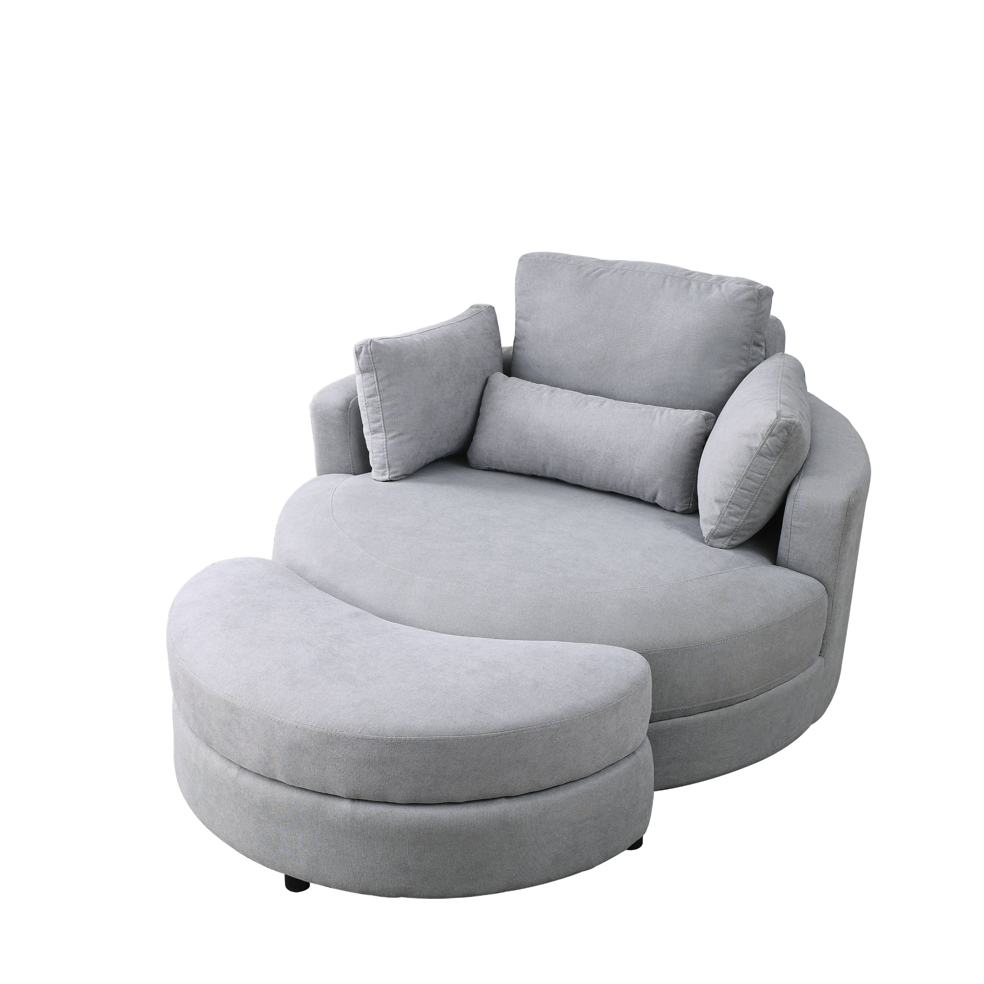 Swivel Accent Barrel Modern Grey Sofa Lounge Club Big Round Chair with Storage Ottoman Linen Fabric for Living Room Hotel with Pillows Sensual Secret Boutique