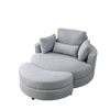 Swivel Accent Barrel Modern Grey Sofa Lounge Club Big Round Chair with Storage Ottoman Linen Fabric for Living Room Hotel with Pillows Sensual Secret Boutique