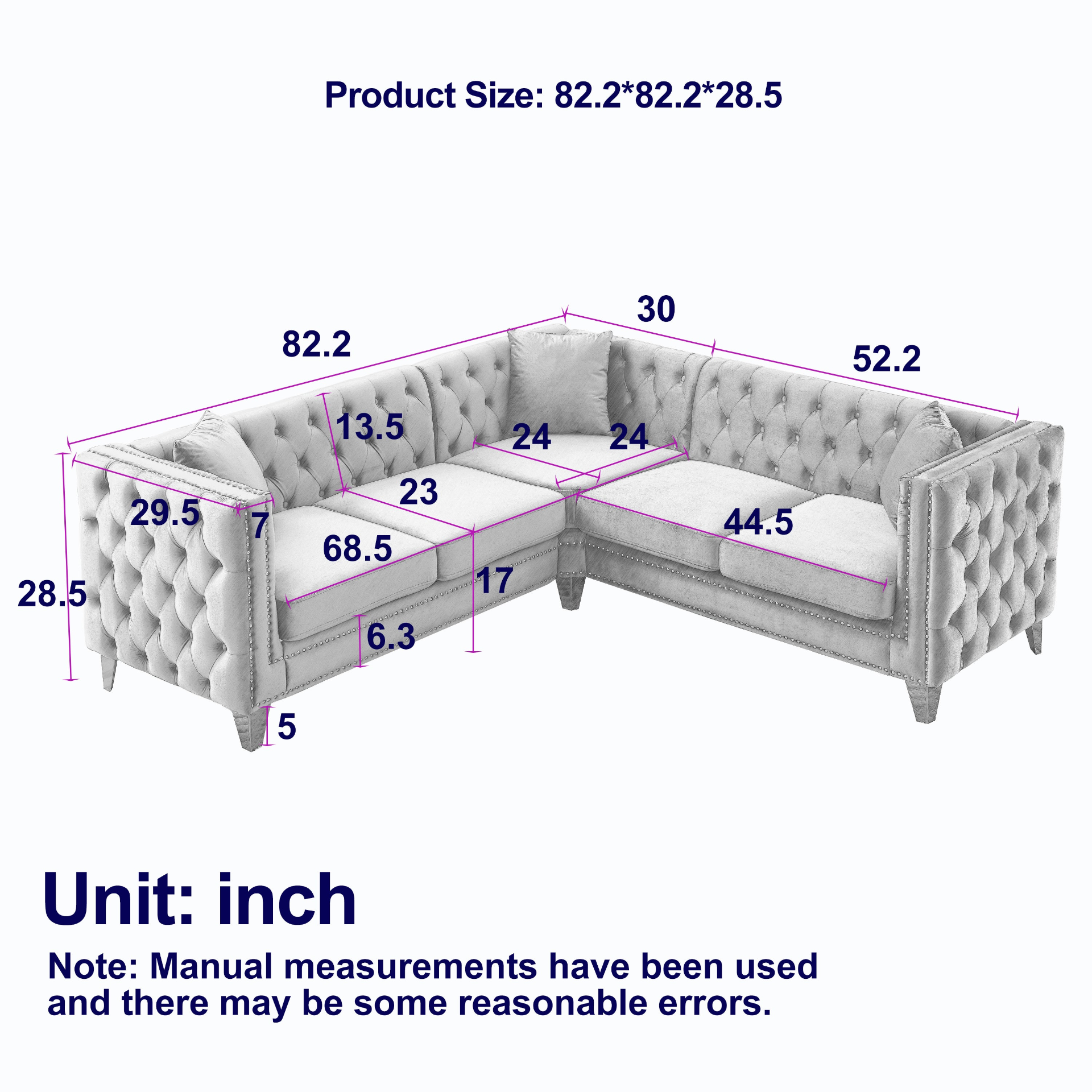 82.2-Inch Velvet Corner Sofa Covers, L-Shaped Sectional Couch, 5-Seater Corner Sofas with 3 Cushions Sensual Secret Boutique