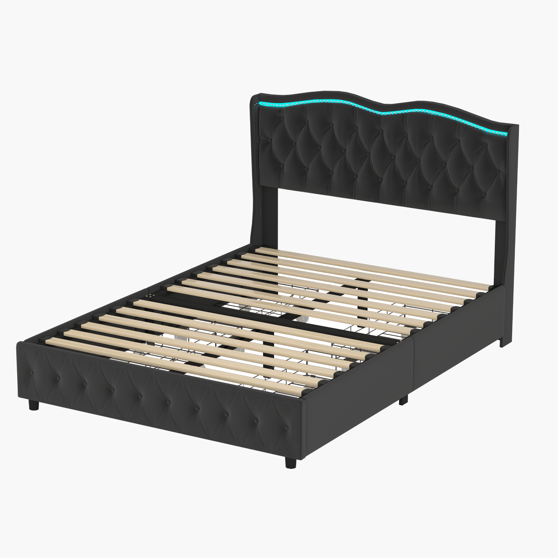 Luxurious Queen Platform Bed Frame - Velvet Upholstered Bed with LED Light Headboard and Pull-Out Storage Drawers Sensual Secret Boutique