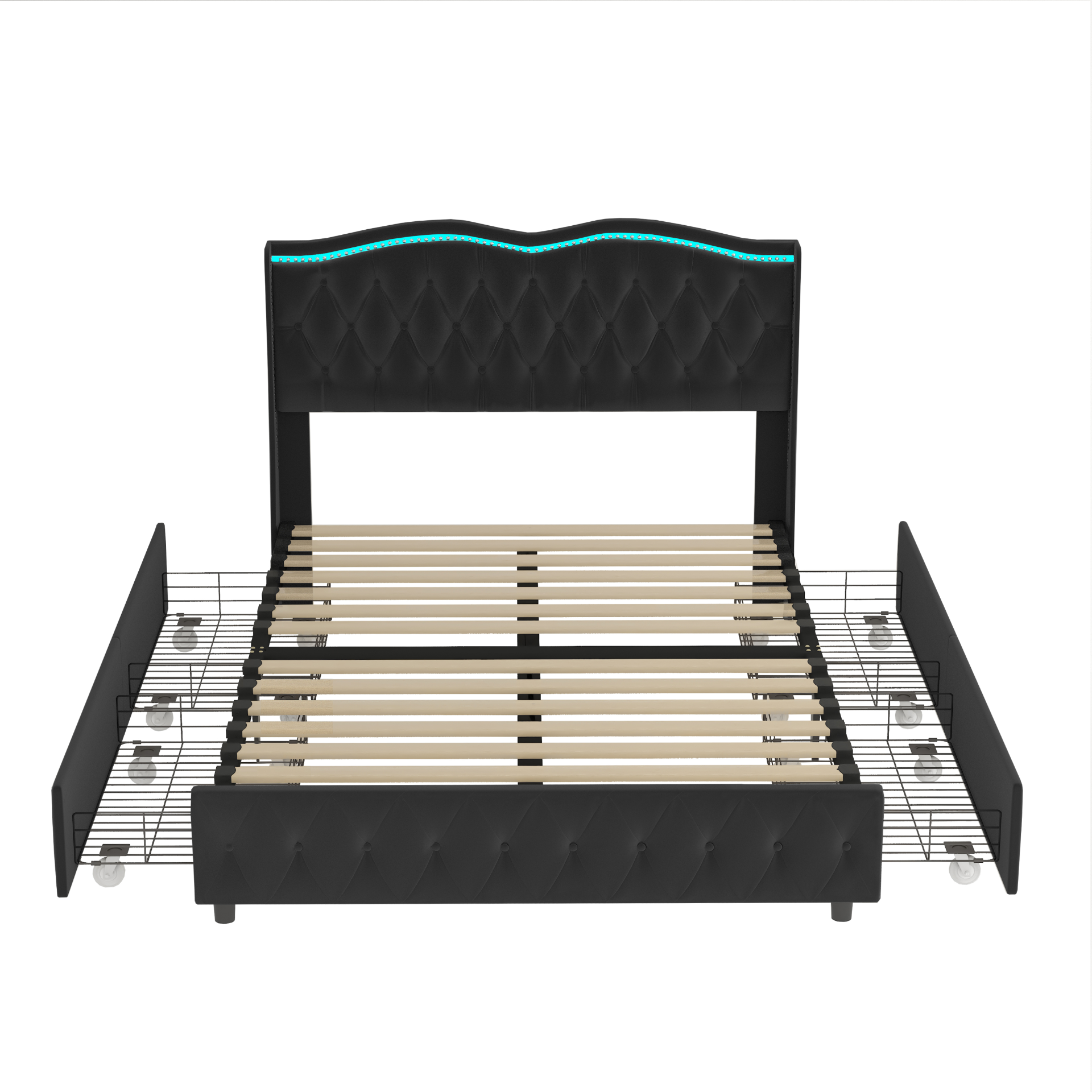 Luxurious Queen Platform Bed Frame - Velvet Upholstered Bed with LED Light Headboard and Pull-Out Storage Drawers Sensual Secret Boutique