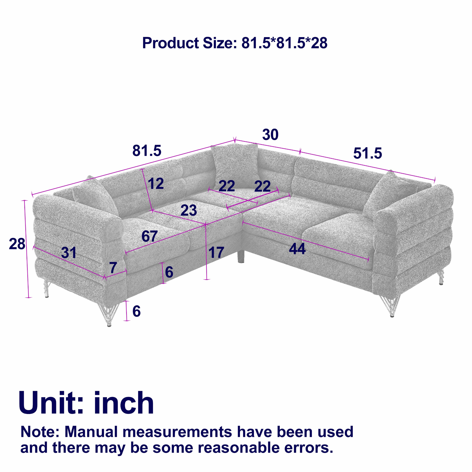 81.5-Inch Oversized Corner Sofa Covers, L-Shaped Sectional Couch, 5-Seater Corner Sofas with 3 Cushions Sensual Secret Boutique