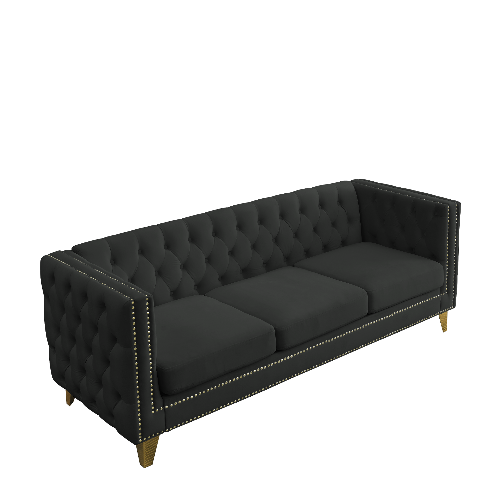 {Contact us for 3D modeling} Velvet Sofa for Living Room, Buttons Tufted Square Arm Couch, Modern Couch Upholstered Button and Metal Legs, Sofa Couch for Bedroom, Black Velvet, 2PCS Sensual Secret Boutique