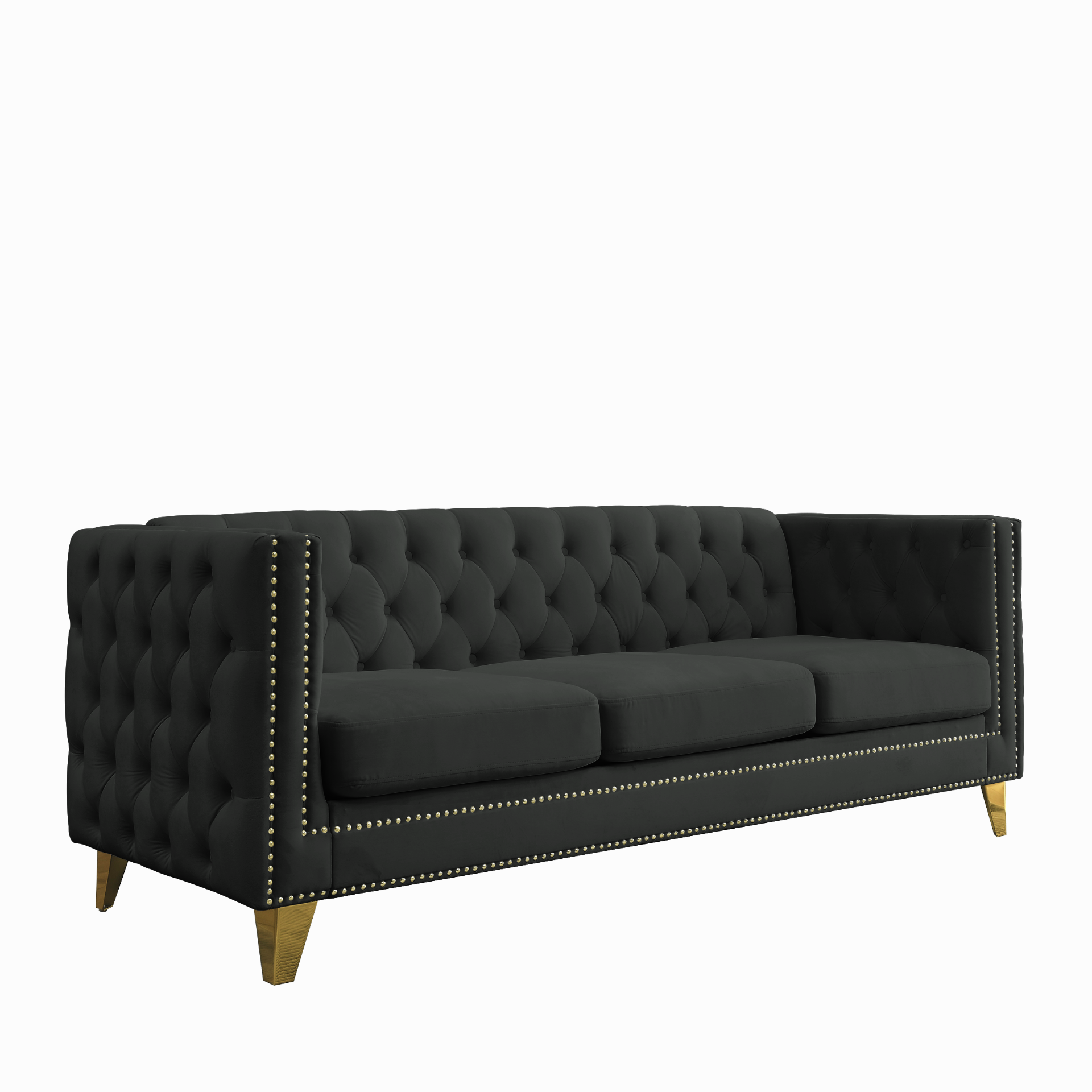 {Contact us for 3D modeling} Velvet Sofa for Living Room, Buttons Tufted Square Arm Couch, Modern Couch Upholstered Button and Metal Legs, Sofa Couch for Bedroom, Black Velvet, 2PCS Sensual Secret Boutique