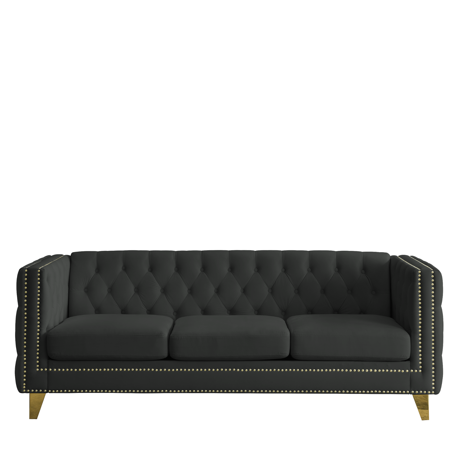 {Contact us for 3D modeling} Velvet Sofa for Living Room, Buttons Tufted Square Arm Couch, Modern Couch Upholstered Button and Metal Legs, Sofa Couch for Bedroom, Black Velvet, 2PCS Sensual Secret Boutique