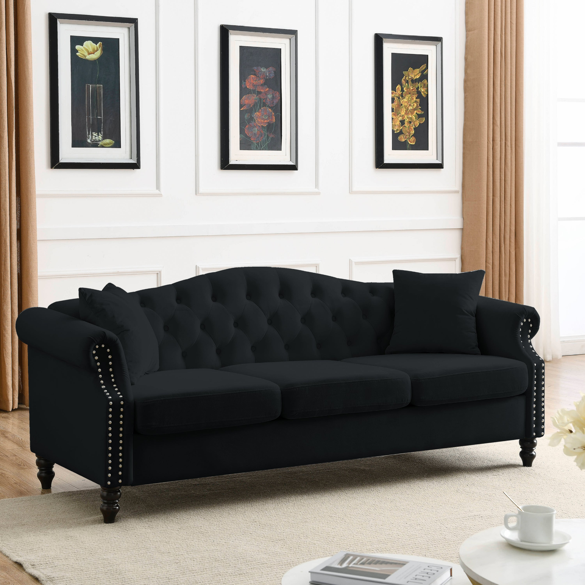 79" Chesterfield Sofa Black Velvet - Classic and Sophisticated Sensual Secret Boutique