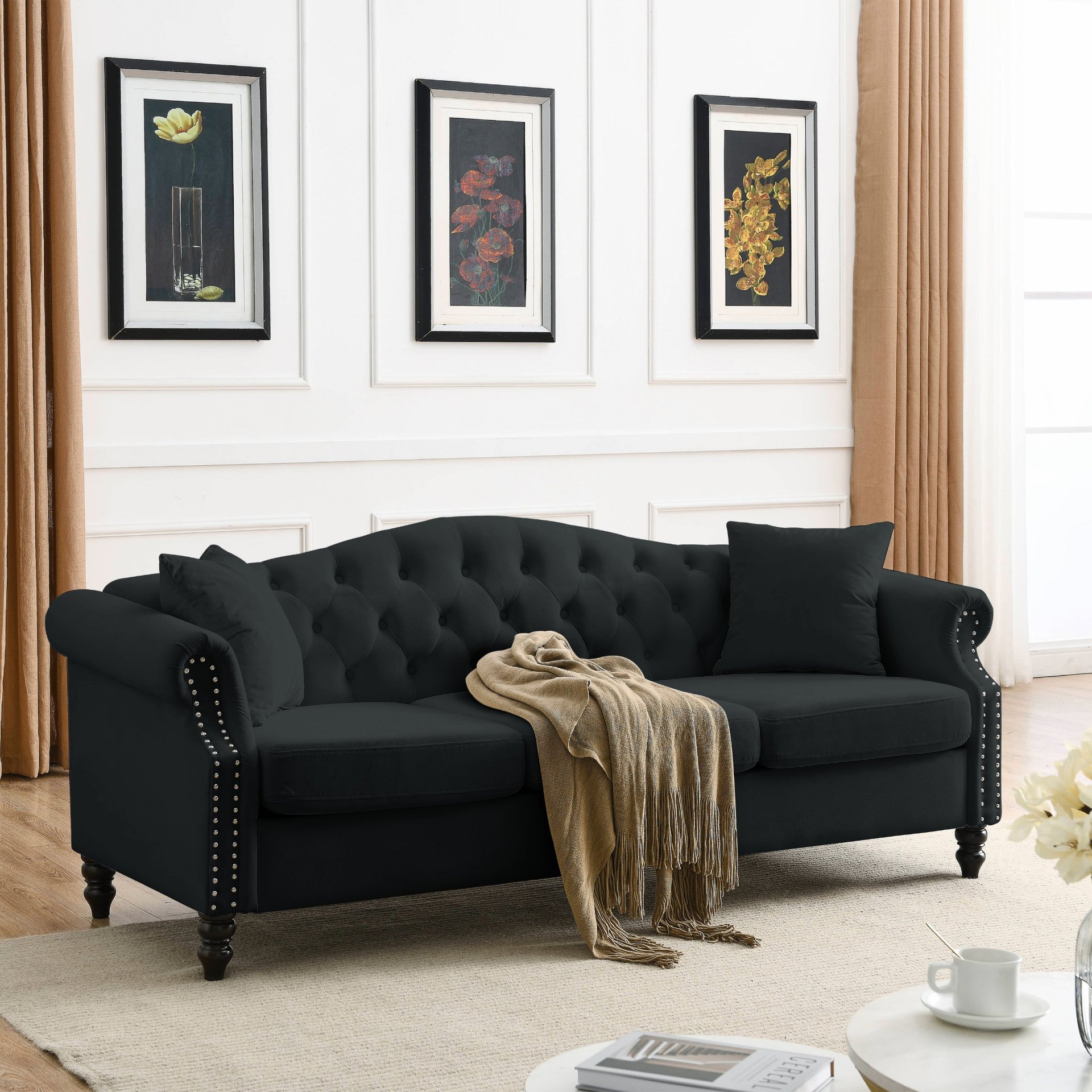 79" Chesterfield Sofa Black Velvet - Classic and Sophisticated Sensual Secret Boutique