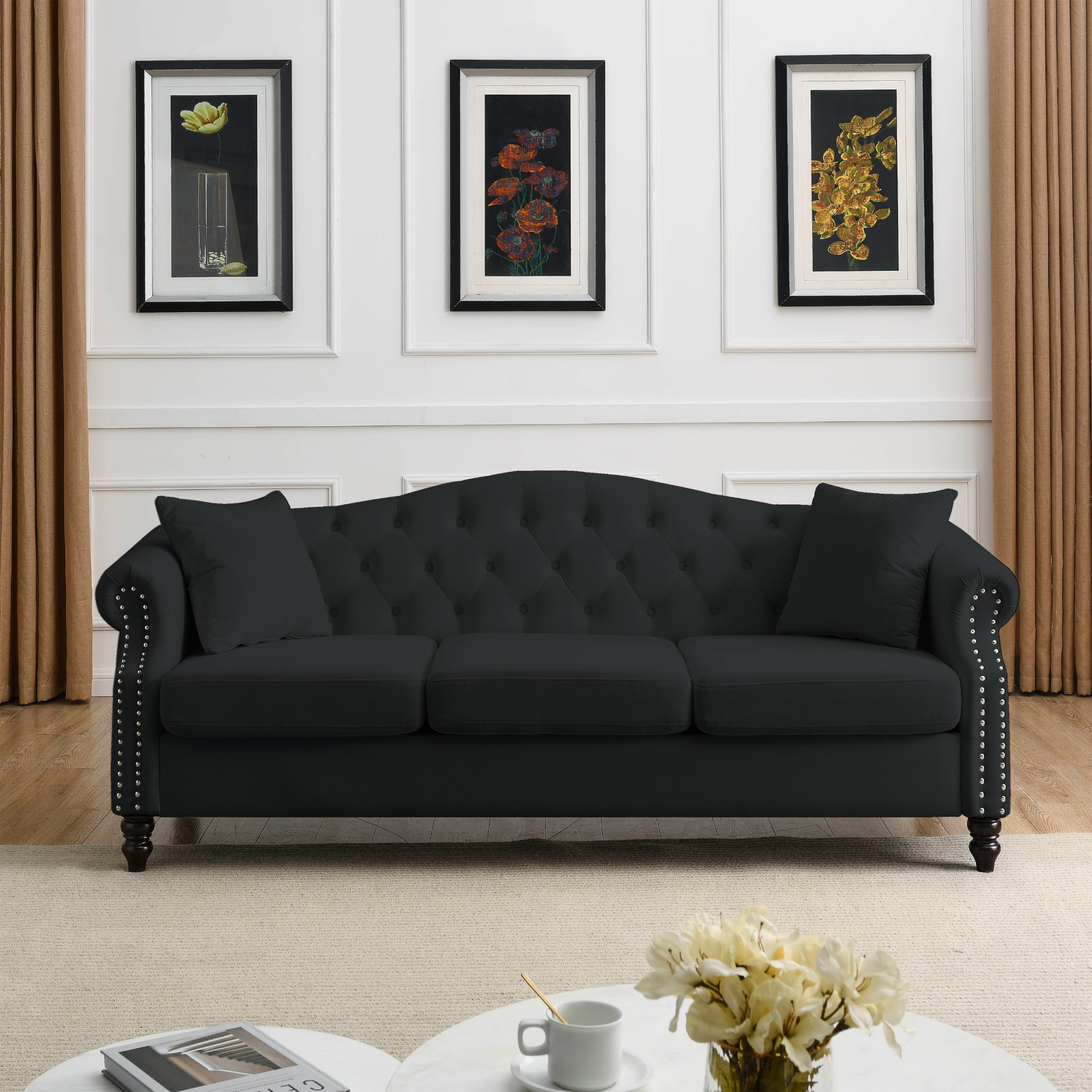 79" Chesterfield Sofa Black Velvet - Classic and Sophisticated Sensual Secret Boutique