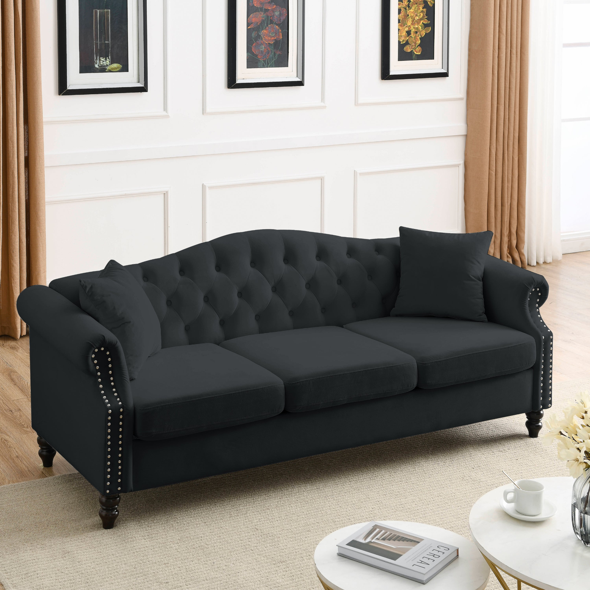 79" Chesterfield Sofa Black Velvet - Classic and Sophisticated Sensual Secret Boutique