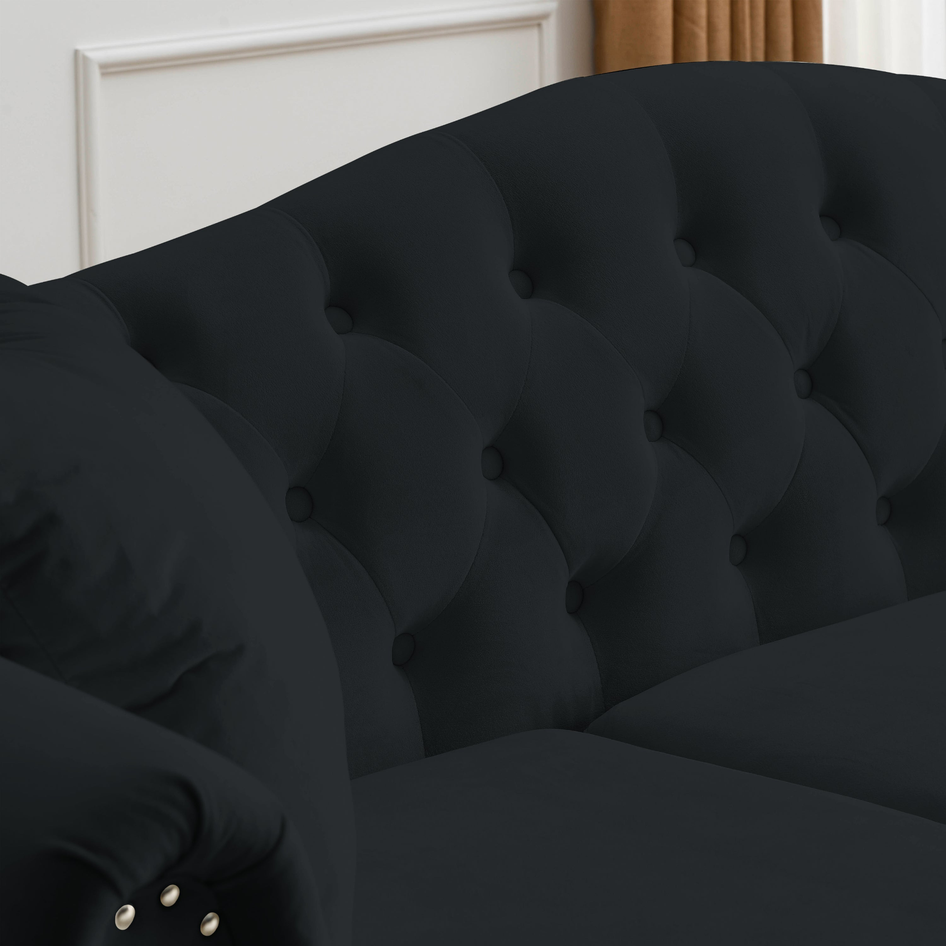 79" Chesterfield Sofa Black Velvet - Classic and Sophisticated Sensual Secret Boutique