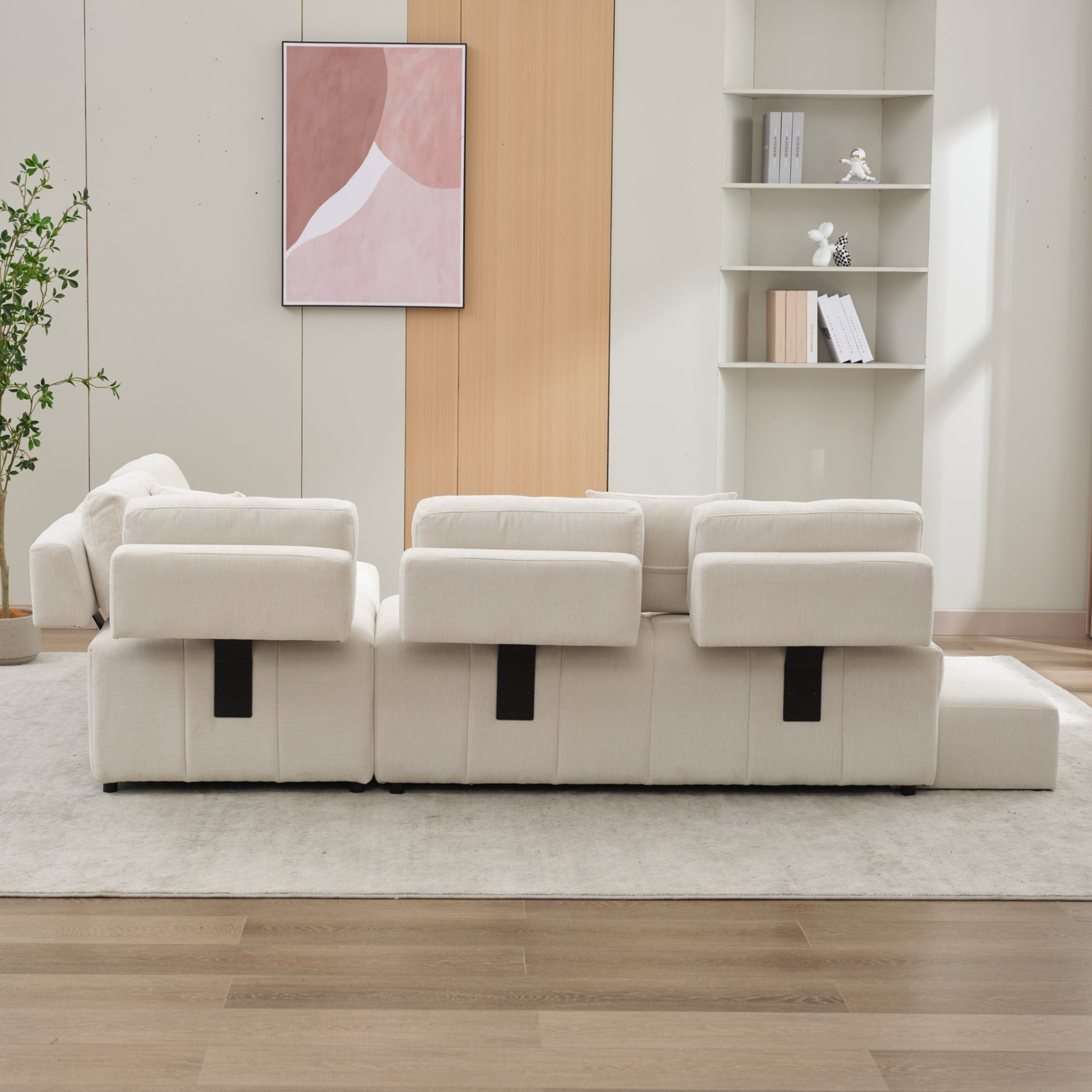 91.73" L-shaped Sofa Sectional Sofa Couch with 2 Stools and 2 Lumbar Pillows for Living Room, Beige Sensual Secret Boutique