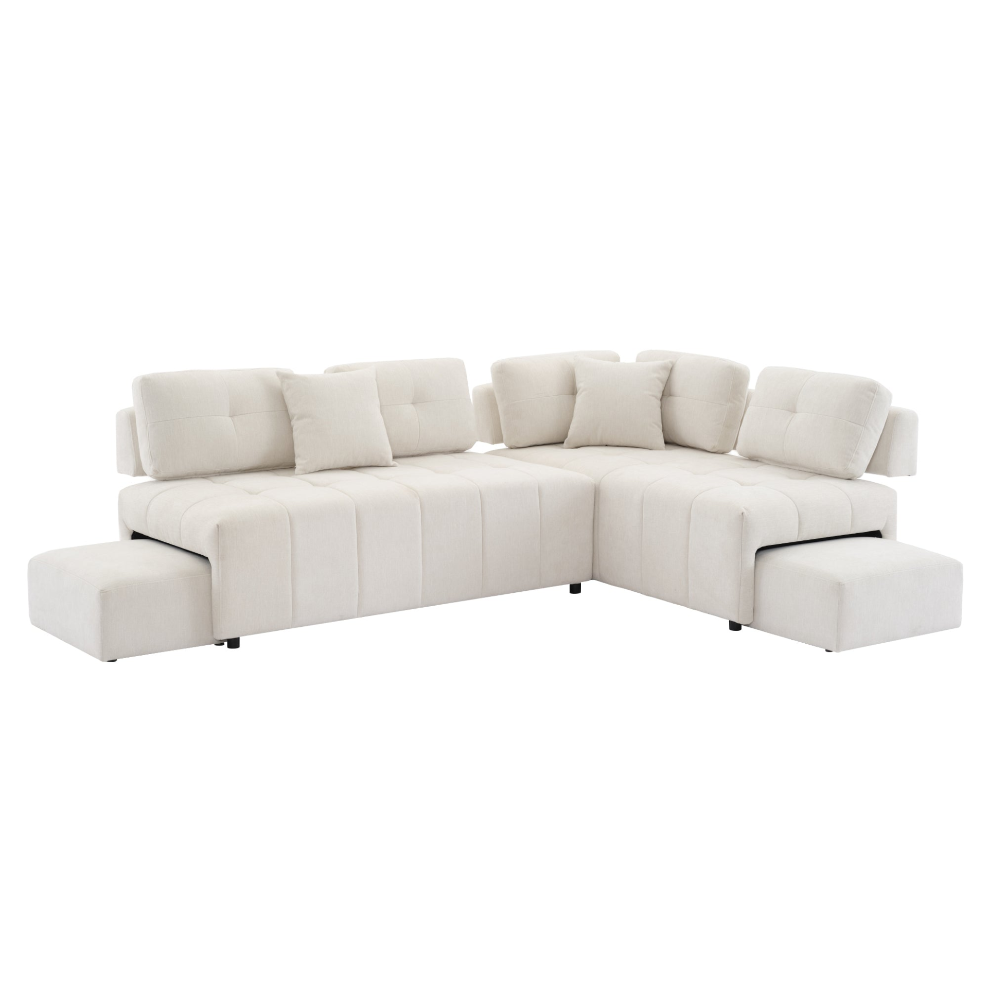 91.73" L-shaped Sofa Sectional Sofa Couch with 2 Stools and 2 Lumbar Pillows for Living Room, Beige Sensual Secret Boutique