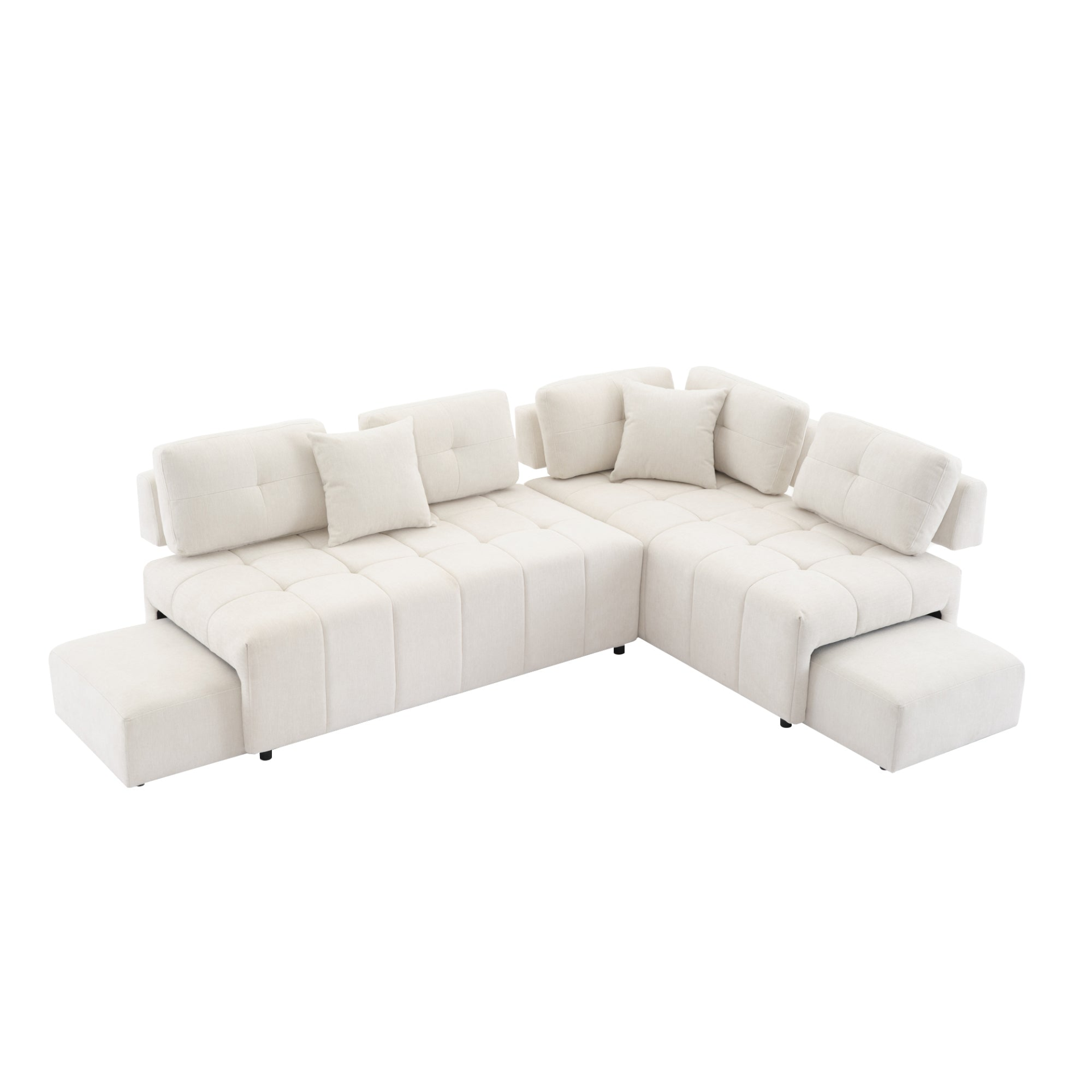 91.73" L-shaped Sofa Sectional Sofa Couch with 2 Stools and 2 Lumbar Pillows for Living Room, Beige Sensual Secret Boutique