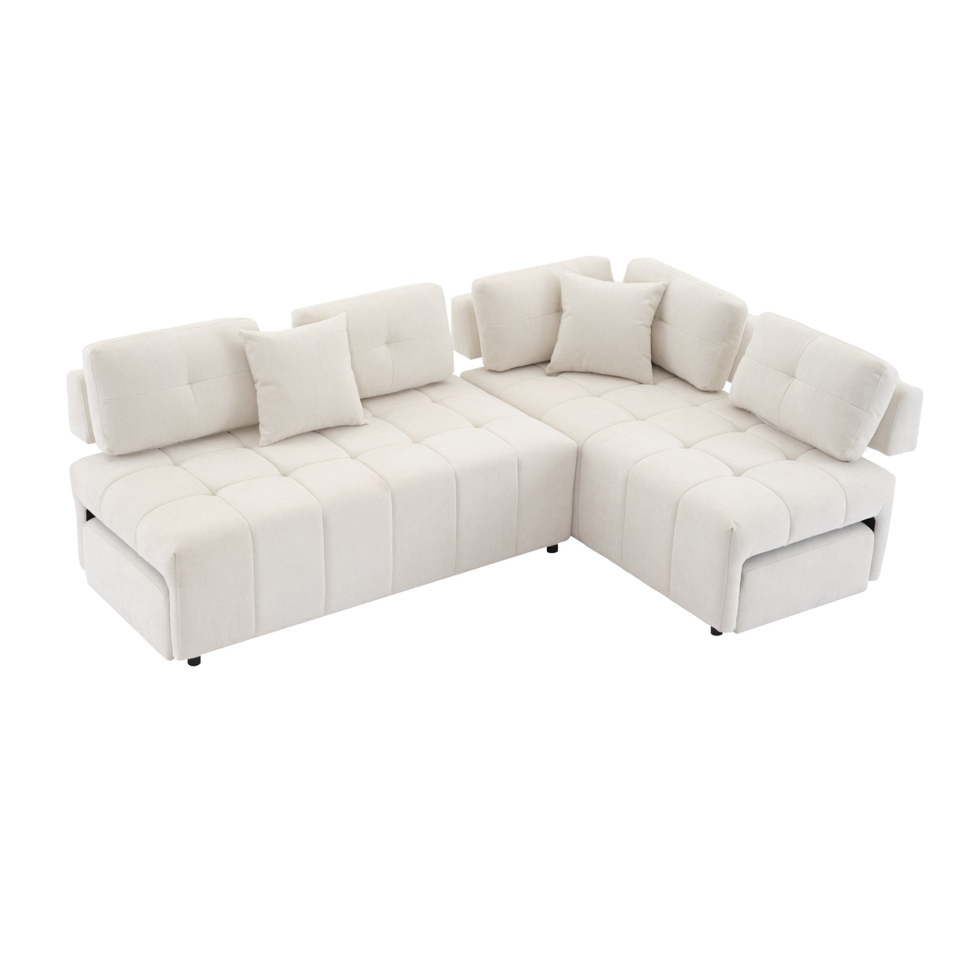 91.73" L-shaped Sofa Sectional Sofa Couch with 2 Stools and 2 Lumbar Pillows for Living Room, Beige Sensual Secret Boutique