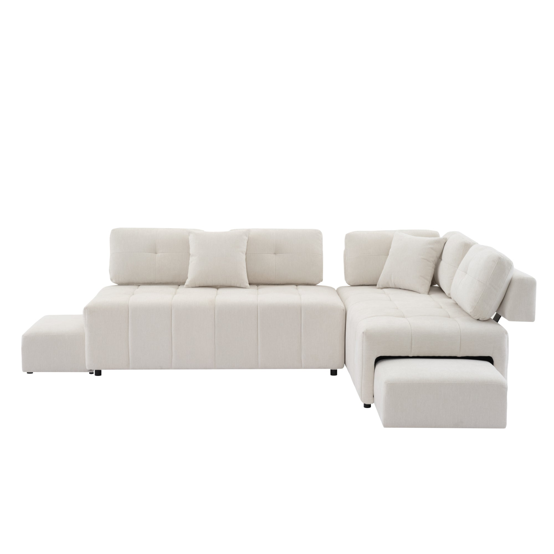 91.73" L-shaped Sofa Sectional Sofa Couch with 2 Stools and 2 Lumbar Pillows for Living Room, Beige Sensual Secret Boutique