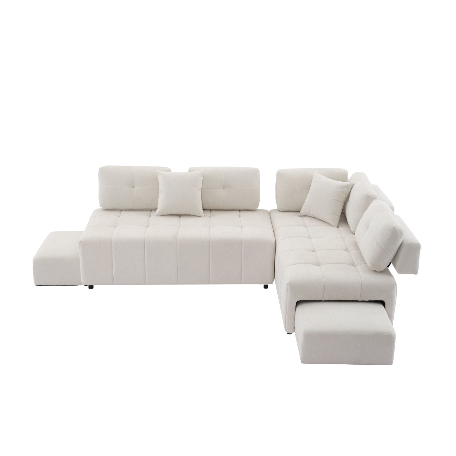 91.73" L-shaped Sofa Sectional Sofa Couch with 2 Stools and 2 Lumbar Pillows for Living Room, Beige Sensual Secret Boutique