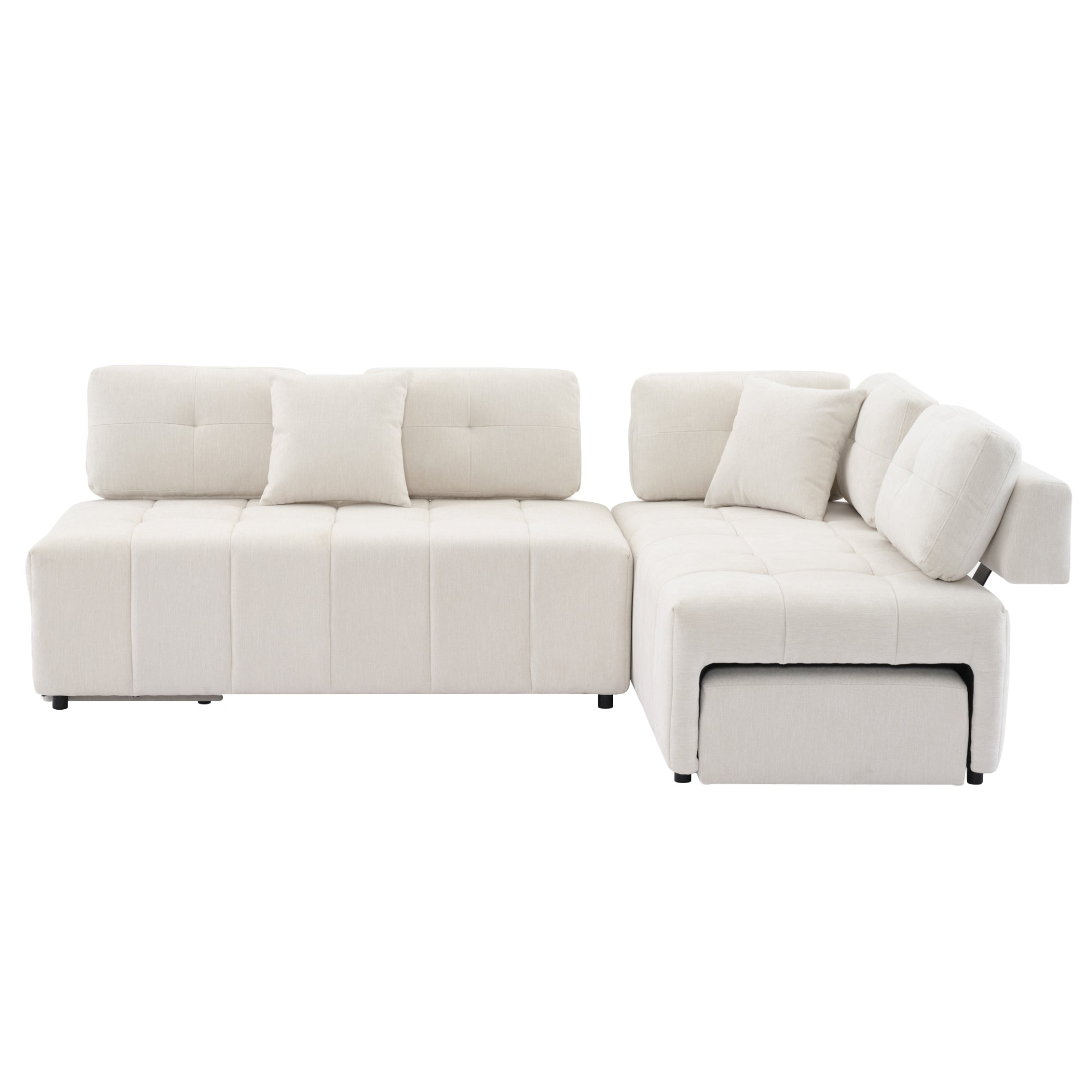 91.73" L-shaped Sofa Sectional Sofa Couch with 2 Stools and 2 Lumbar Pillows for Living Room, Beige Sensual Secret Boutique