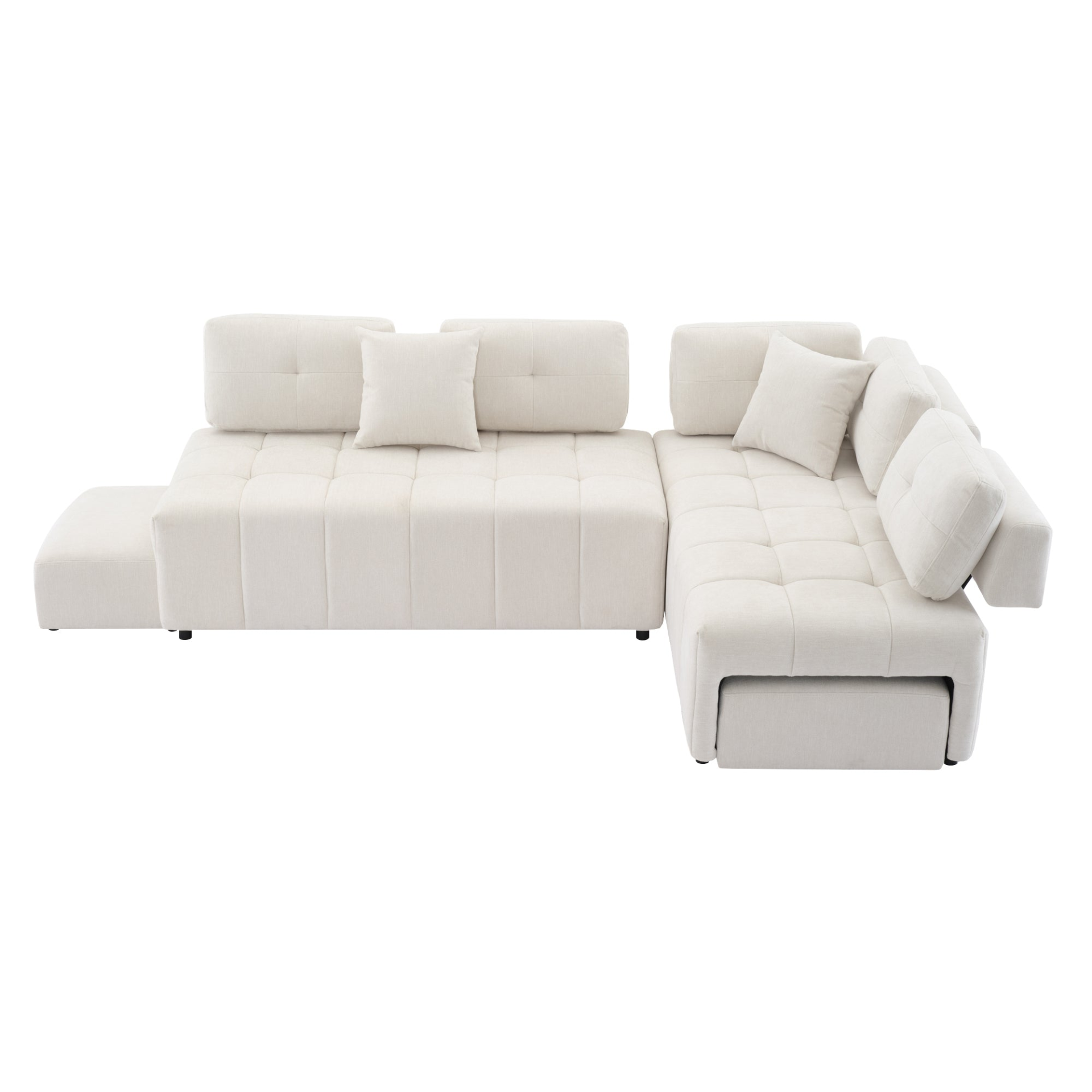 91.73" L-shaped Sofa Sectional Sofa Couch with 2 Stools and 2 Lumbar Pillows for Living Room, Beige Sensual Secret Boutique