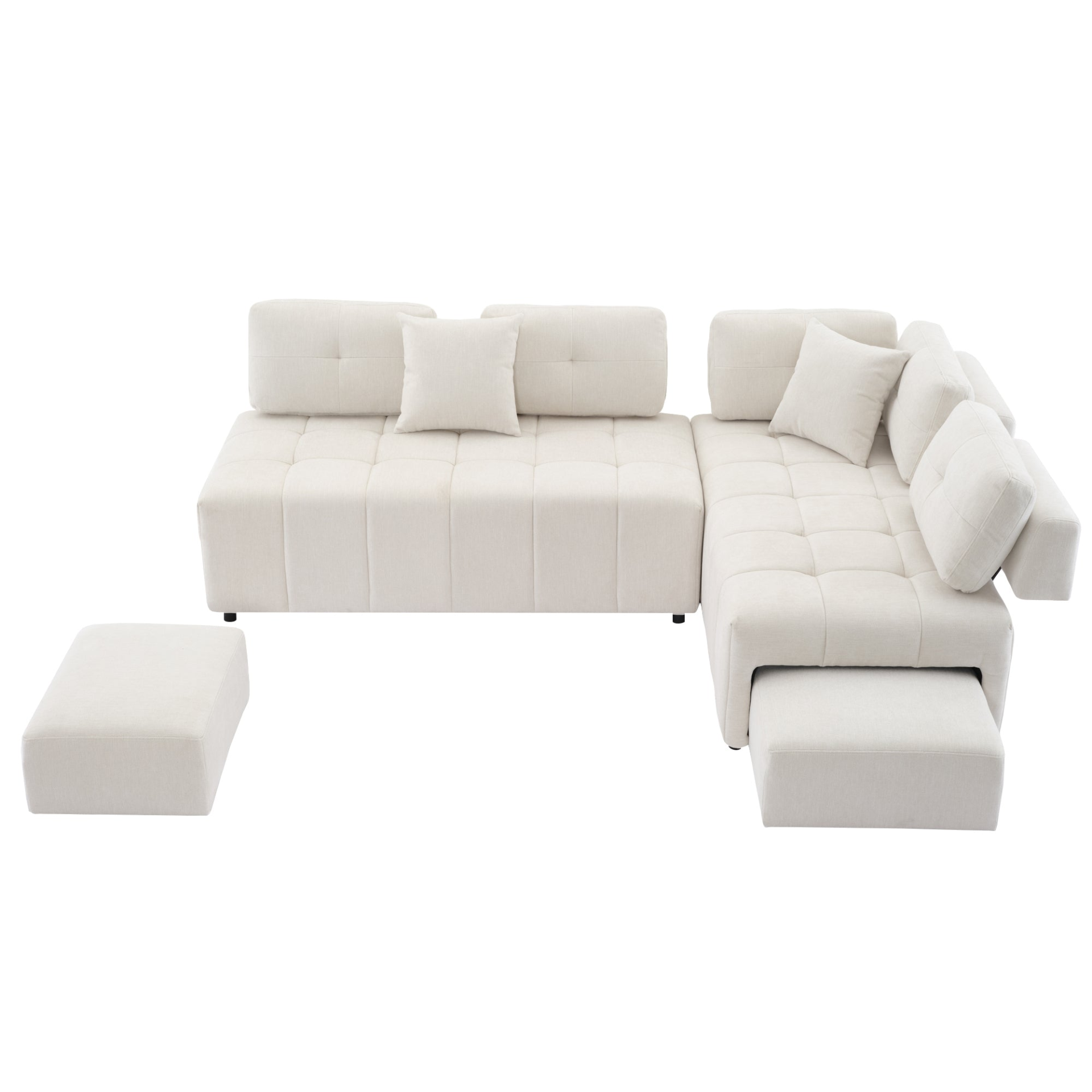 91.73" L-shaped Sofa Sectional Sofa Couch with 2 Stools and 2 Lumbar Pillows for Living Room, Beige Sensual Secret Boutique