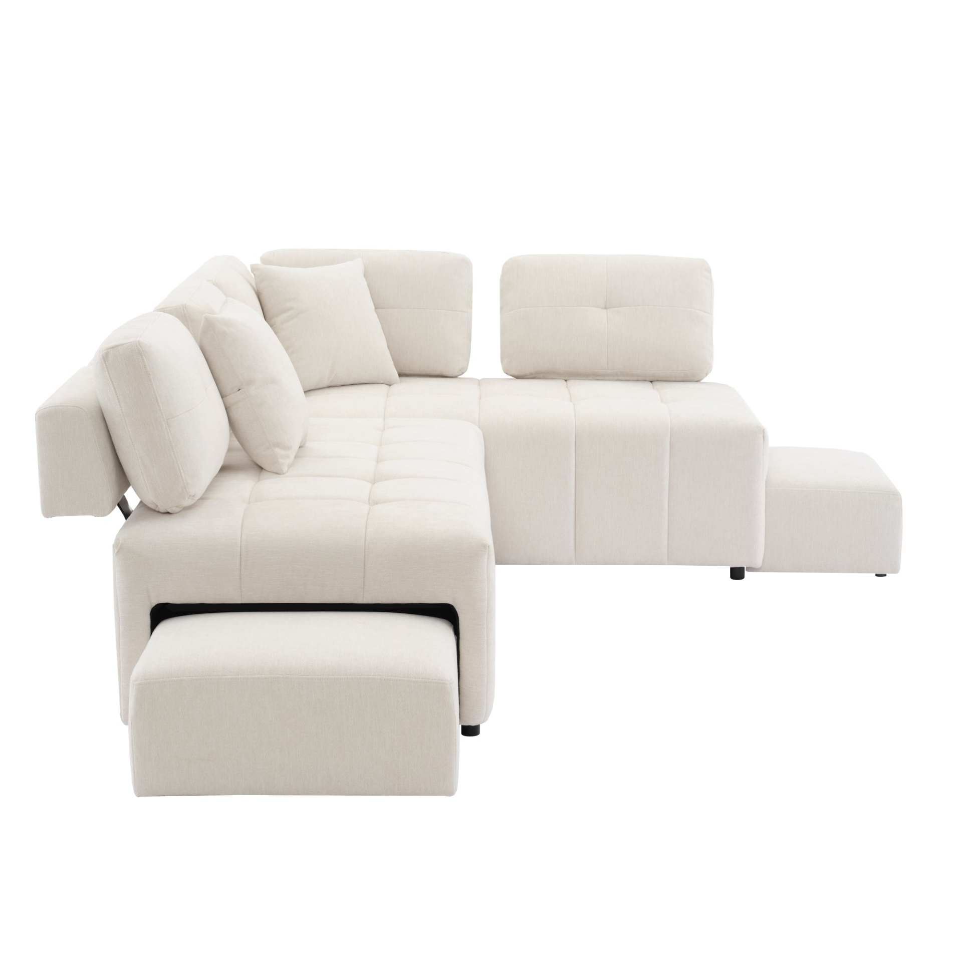 91.73" L-shaped Sofa Sectional Sofa Couch with 2 Stools and 2 Lumbar Pillows for Living Room, Beige Sensual Secret Boutique