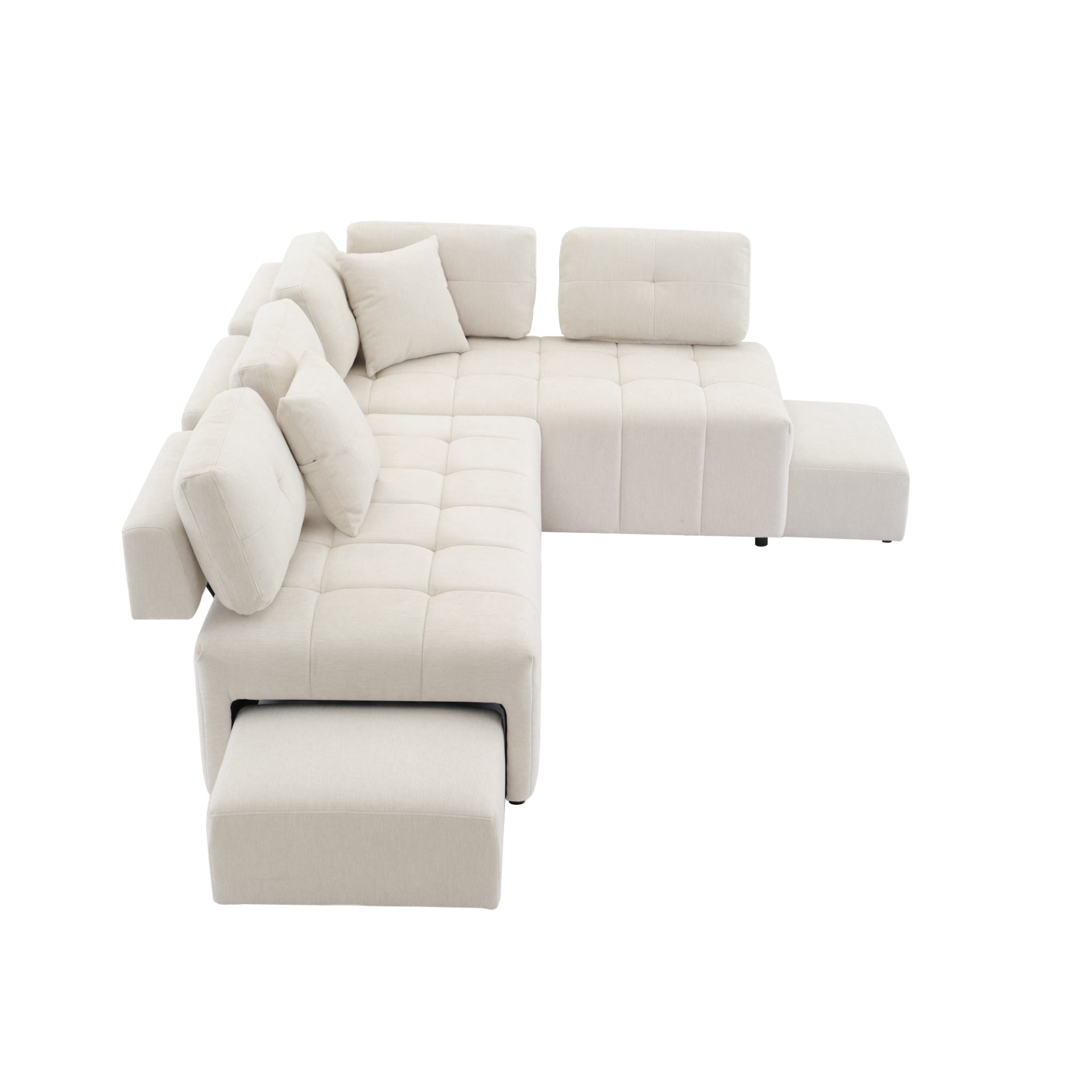 91.73" L-shaped Sofa Sectional Sofa Couch with 2 Stools and 2 Lumbar Pillows for Living Room, Beige Sensual Secret Boutique