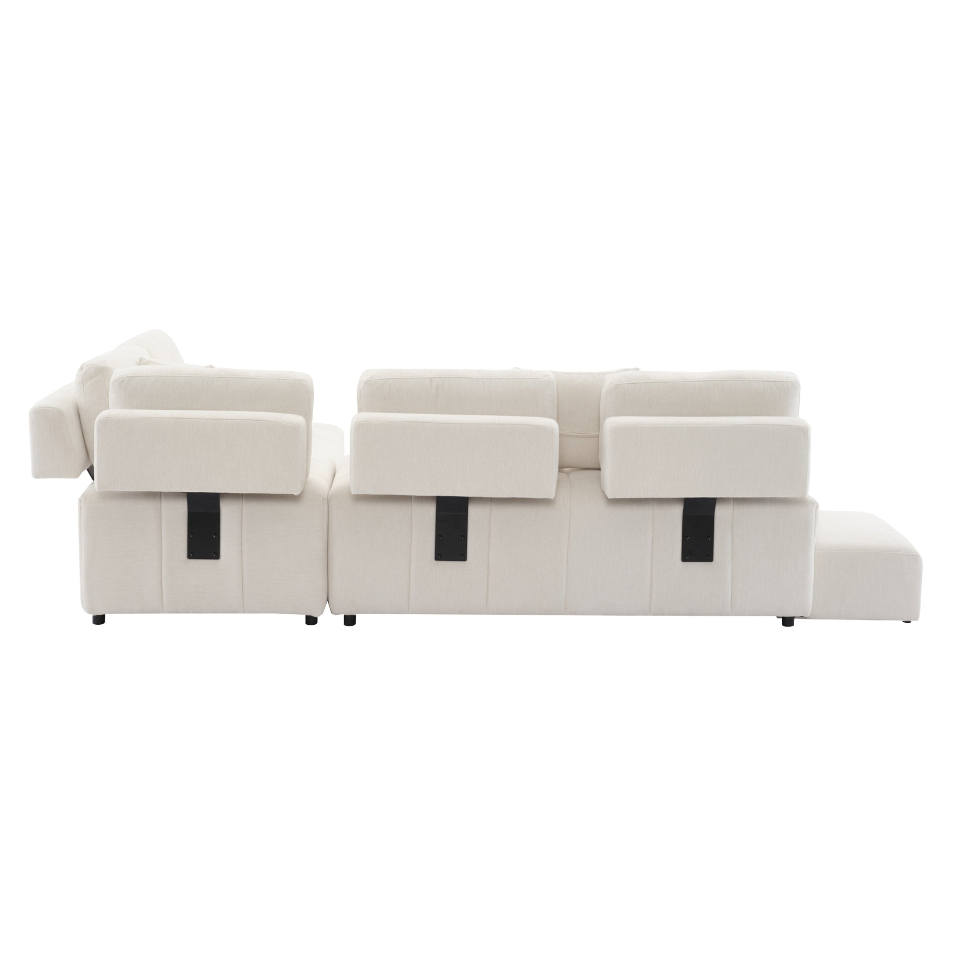 91.73" L-shaped Sofa Sectional Sofa Couch with 2 Stools and 2 Lumbar Pillows for Living Room, Beige Sensual Secret Boutique