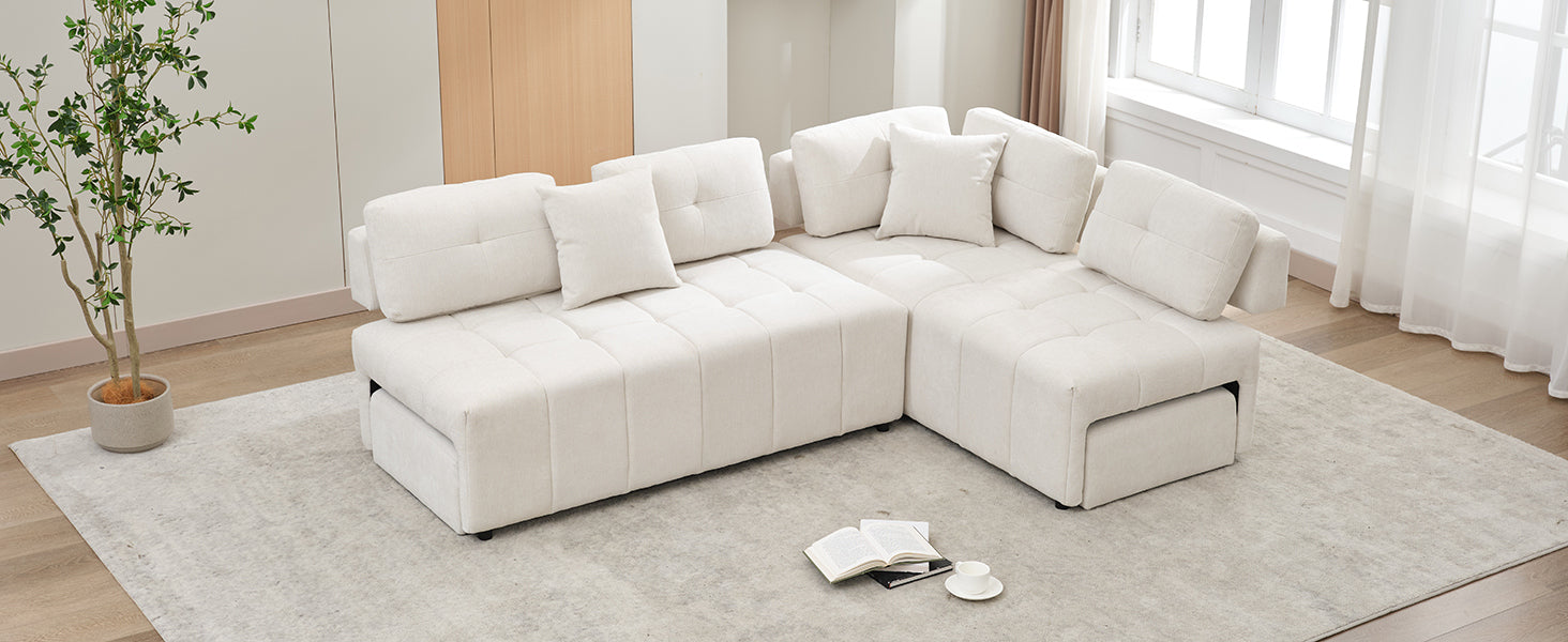 91.73" L-shaped Sofa Sectional Sofa Couch with 2 Stools and 2 Lumbar Pillows for Living Room, Beige Sensual Secret Boutique