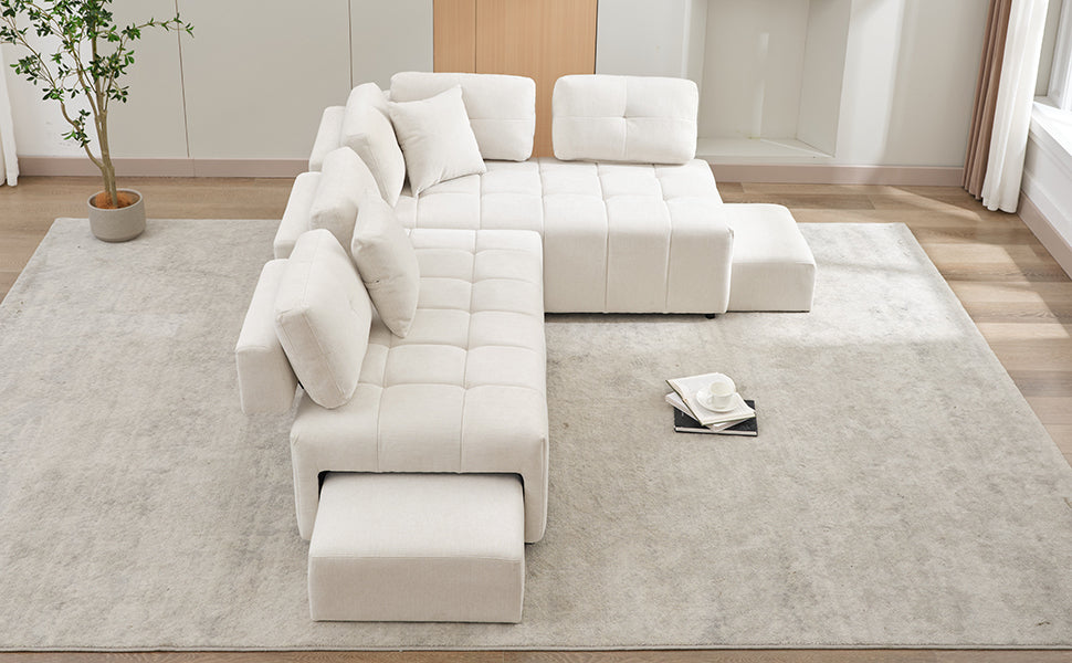 91.73" L-shaped Sofa Sectional Sofa Couch with 2 Stools and 2 Lumbar Pillows for Living Room, Beige Sensual Secret Boutique