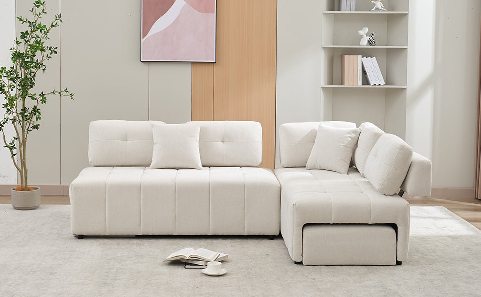 91.73" L-shaped Sofa Sectional Sofa Couch with 2 Stools and 2 Lumbar Pillows for Living Room, Beige Sensual Secret Boutique