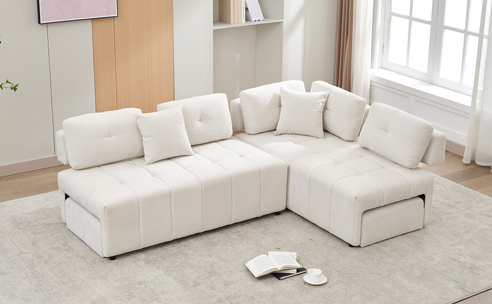 91.73" L-shaped Sofa Sectional Sofa Couch with 2 Stools and 2 Lumbar Pillows for Living Room, Beige Sensual Secret Boutique