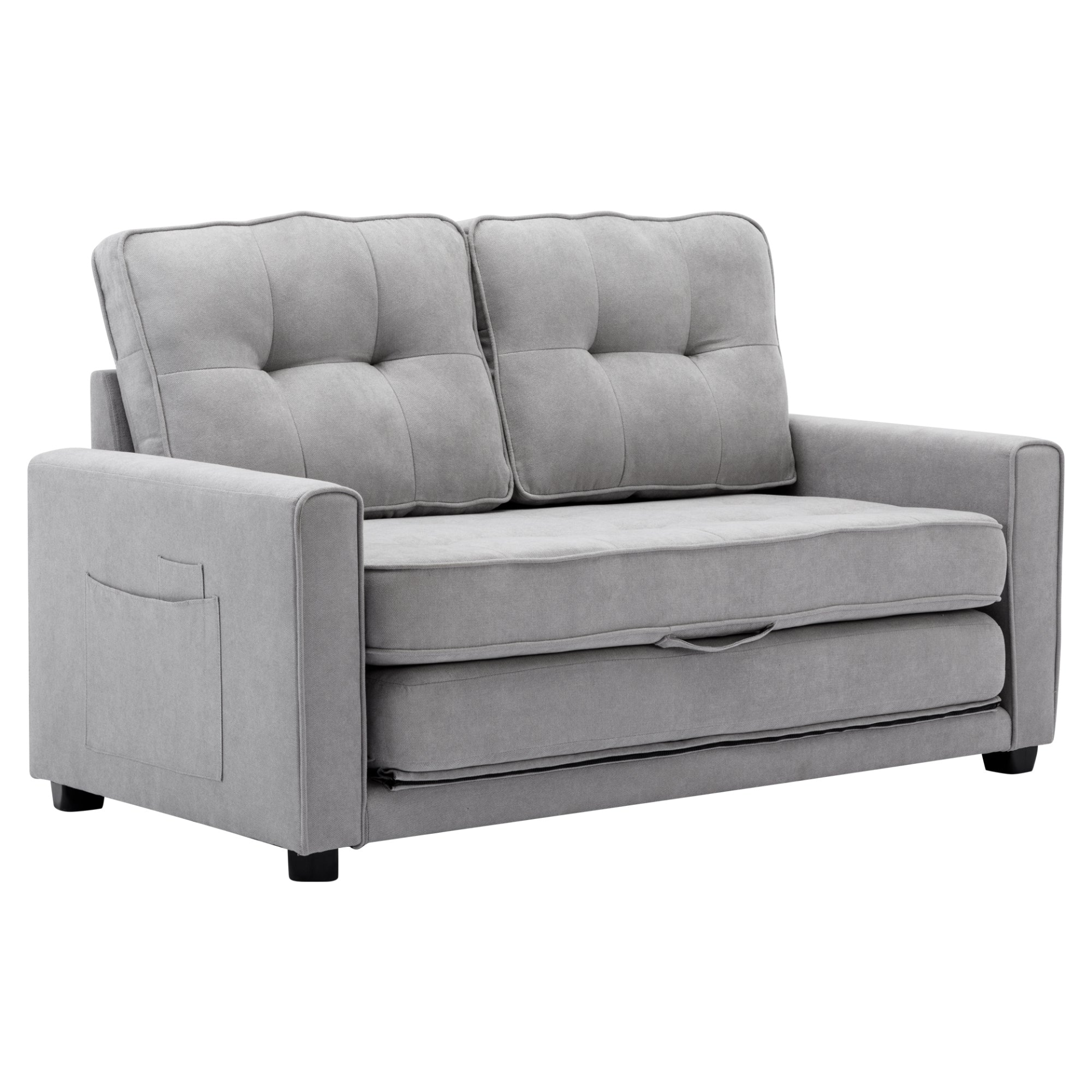 59.4" Loveseat Sofa with Pull-Out Bed Modern Upholstered Couch with Side Pocket for Living Room Office, Grey Sensual Secret Boutique