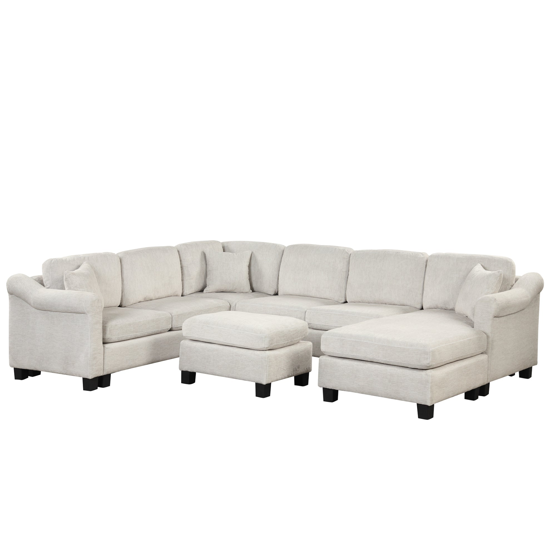 Modern and Cozy Design: 122.1" * 91.3" 4pcs Sectional Sofa with Ottoman - Velvet Fabric White Sensual Secret Boutique