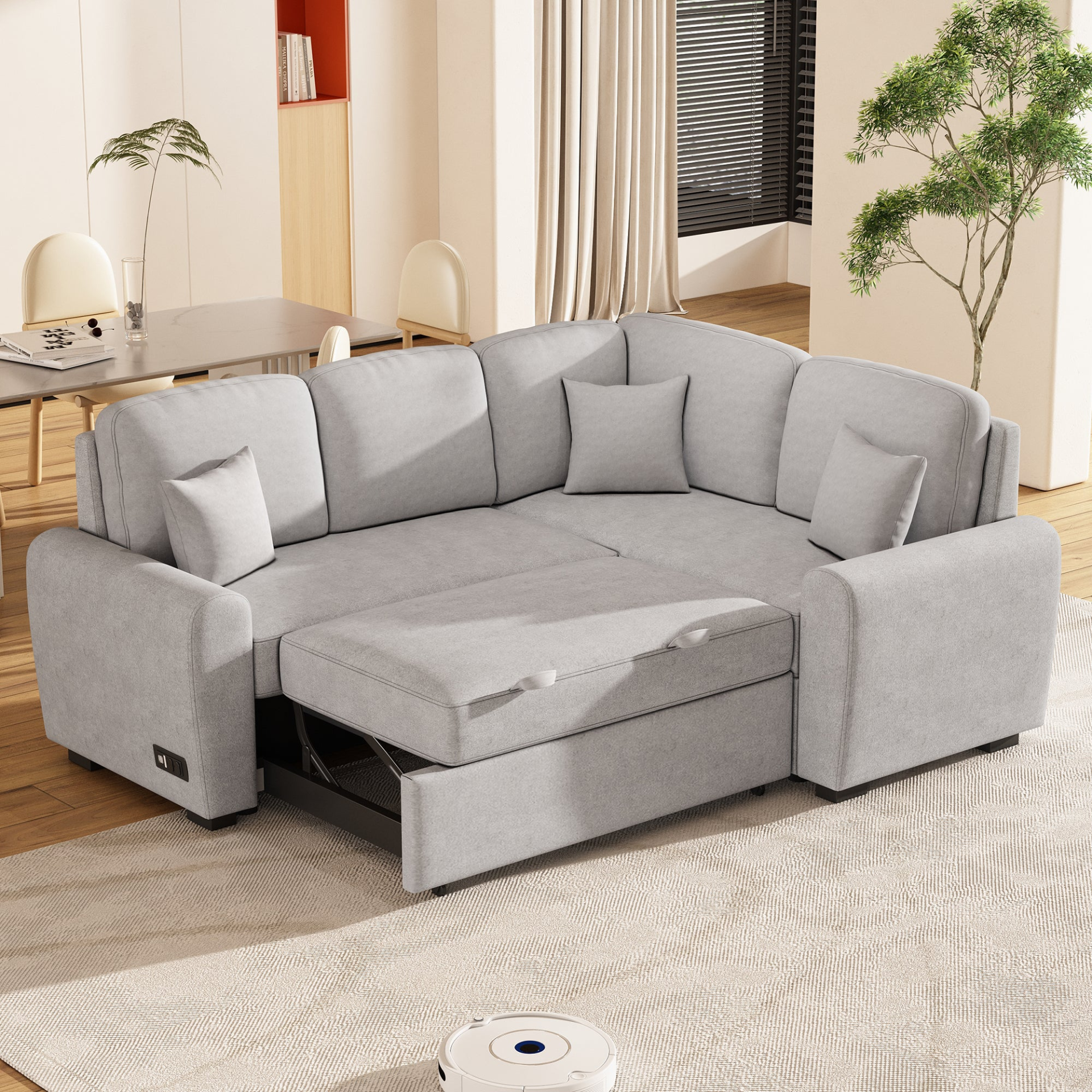 87.4" Sectional Sleeper Sofa with USB Charging Port and Plug Outlet Sensual Secret Boutique