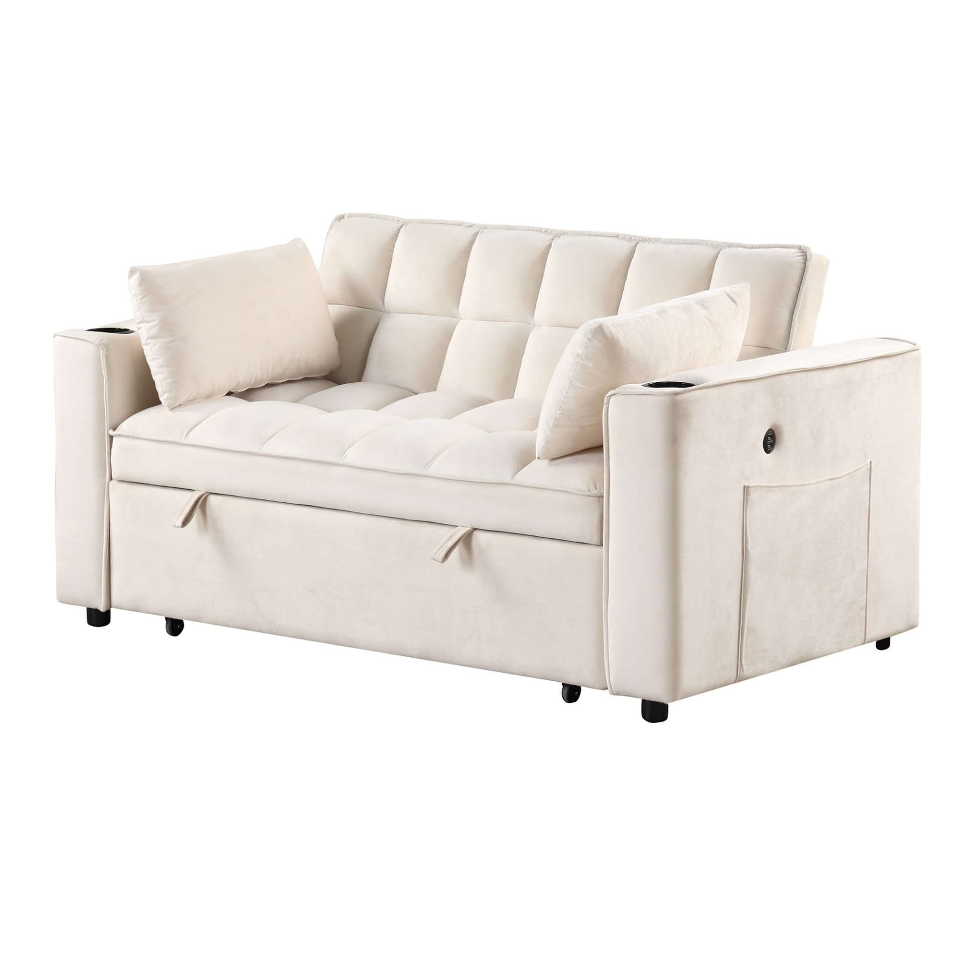 55.3" 4-1 Multi-functional Sofa Bed with Cup Holder and USB Port - Milky White Sensual Secret Boutique