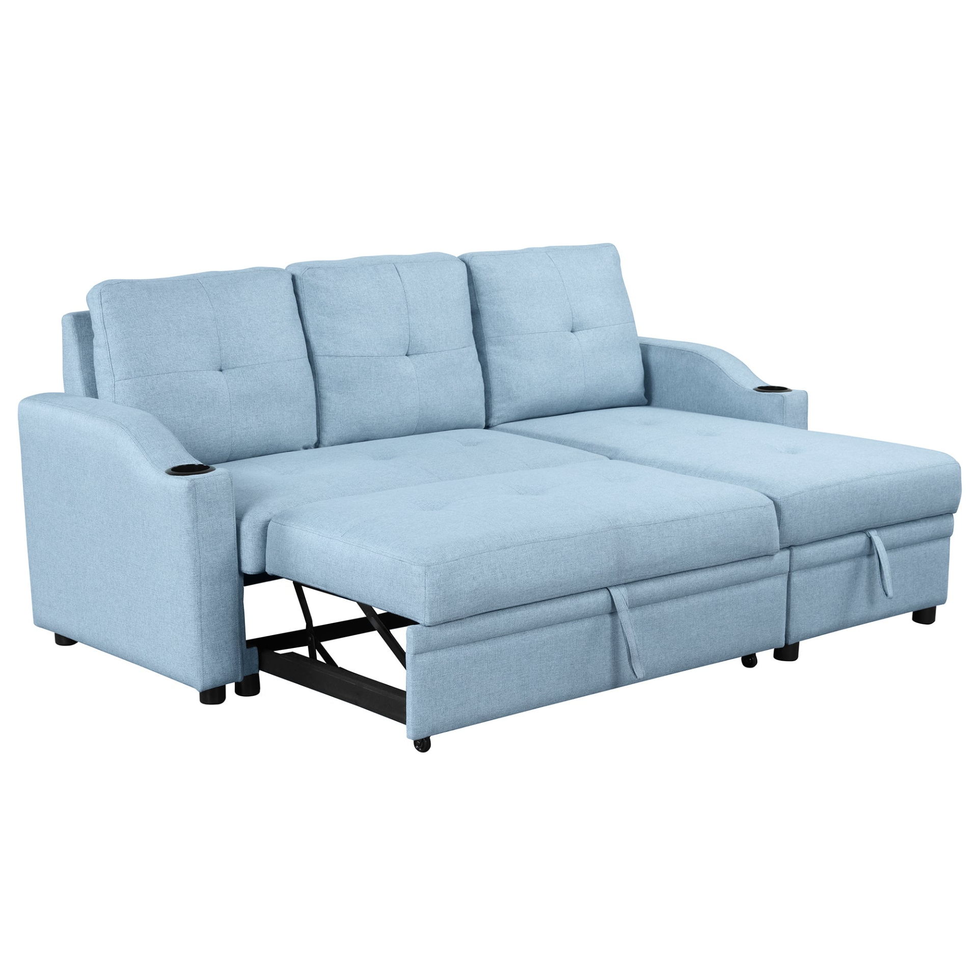 80.3" Pull Out Sofa Bed Modern Padded Upholstered Sofa Bed with Storage Chaise and Cup Holder Sensual Secret Boutique