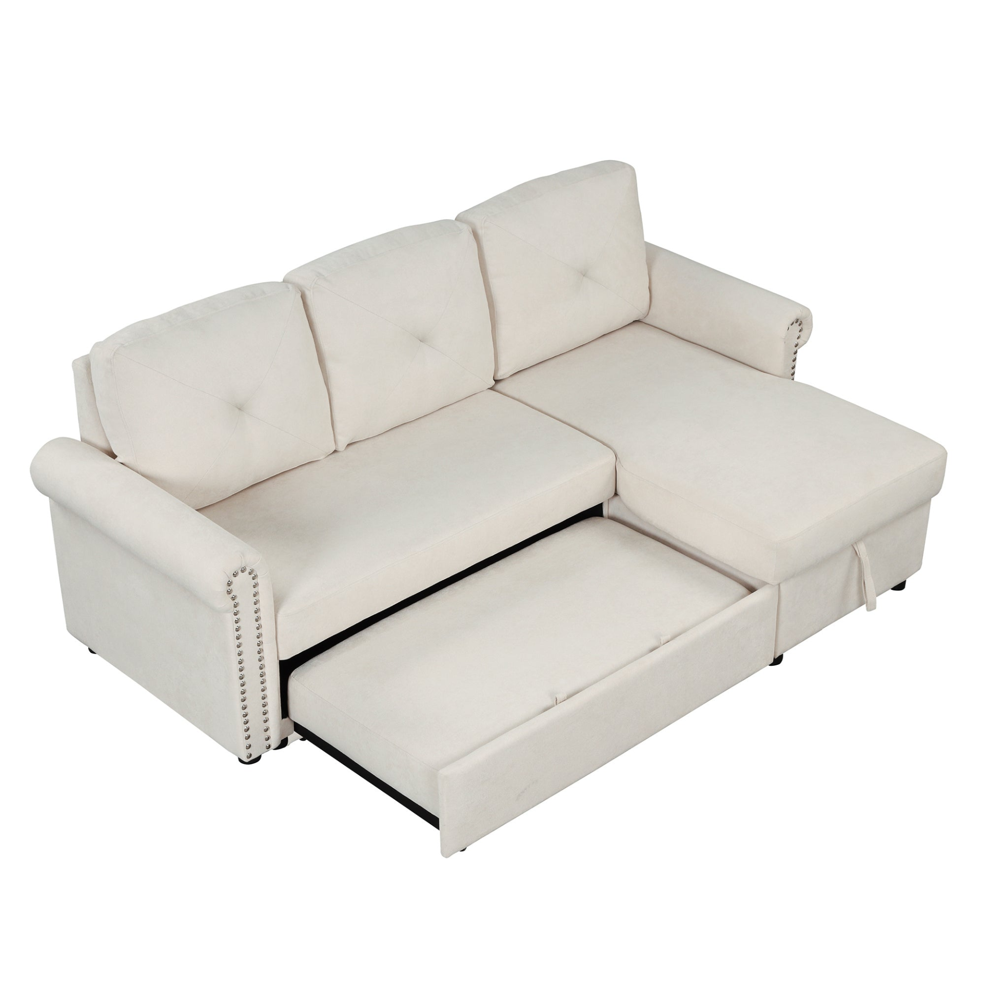 83" Modern Convertible Sleeper Sofa Bed with Storage Chaise, Beige Sensual Secret Boutique