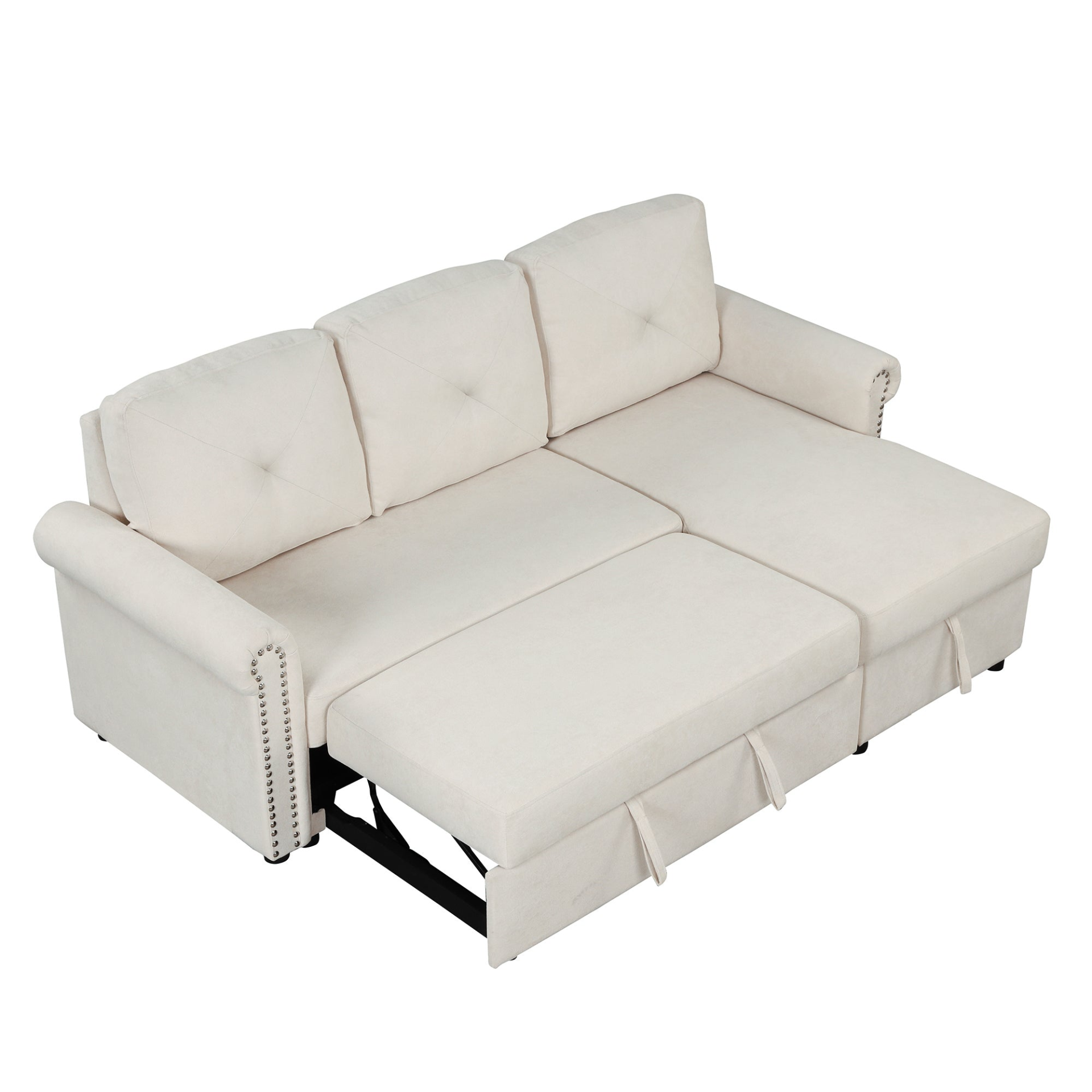 83" Modern Convertible Sleeper Sofa Bed with Storage Chaise, Beige Sensual Secret Boutique