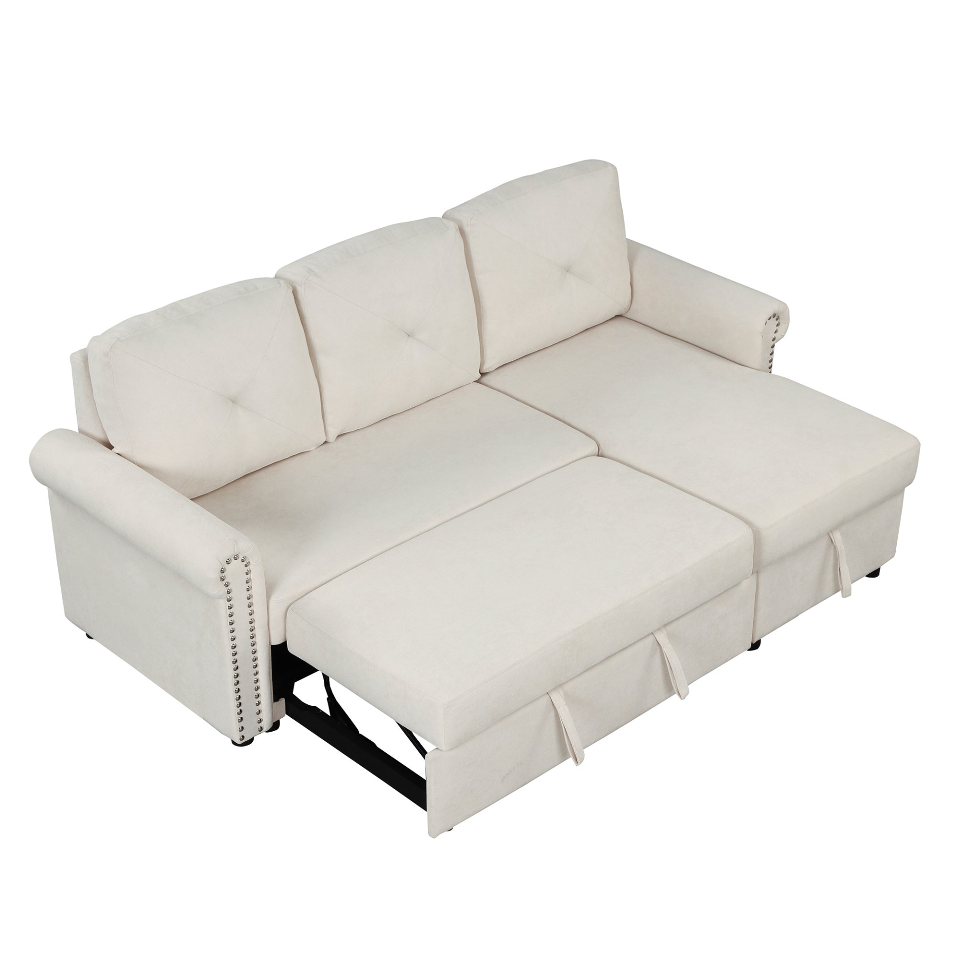 83" Modern Convertible Sleeper Sofa Bed with Storage Chaise, Beige Sensual Secret Boutique