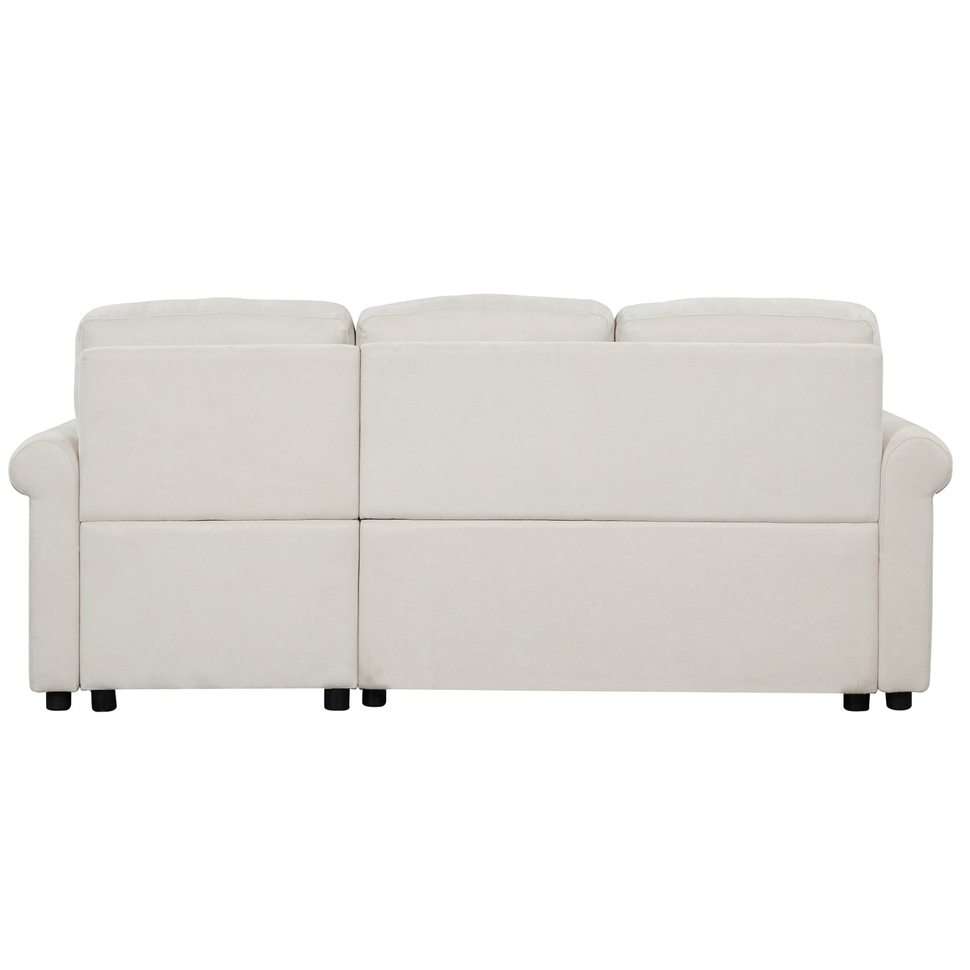 83" Modern Convertible Sleeper Sofa Bed with Storage Chaise, Beige Sensual Secret Boutique