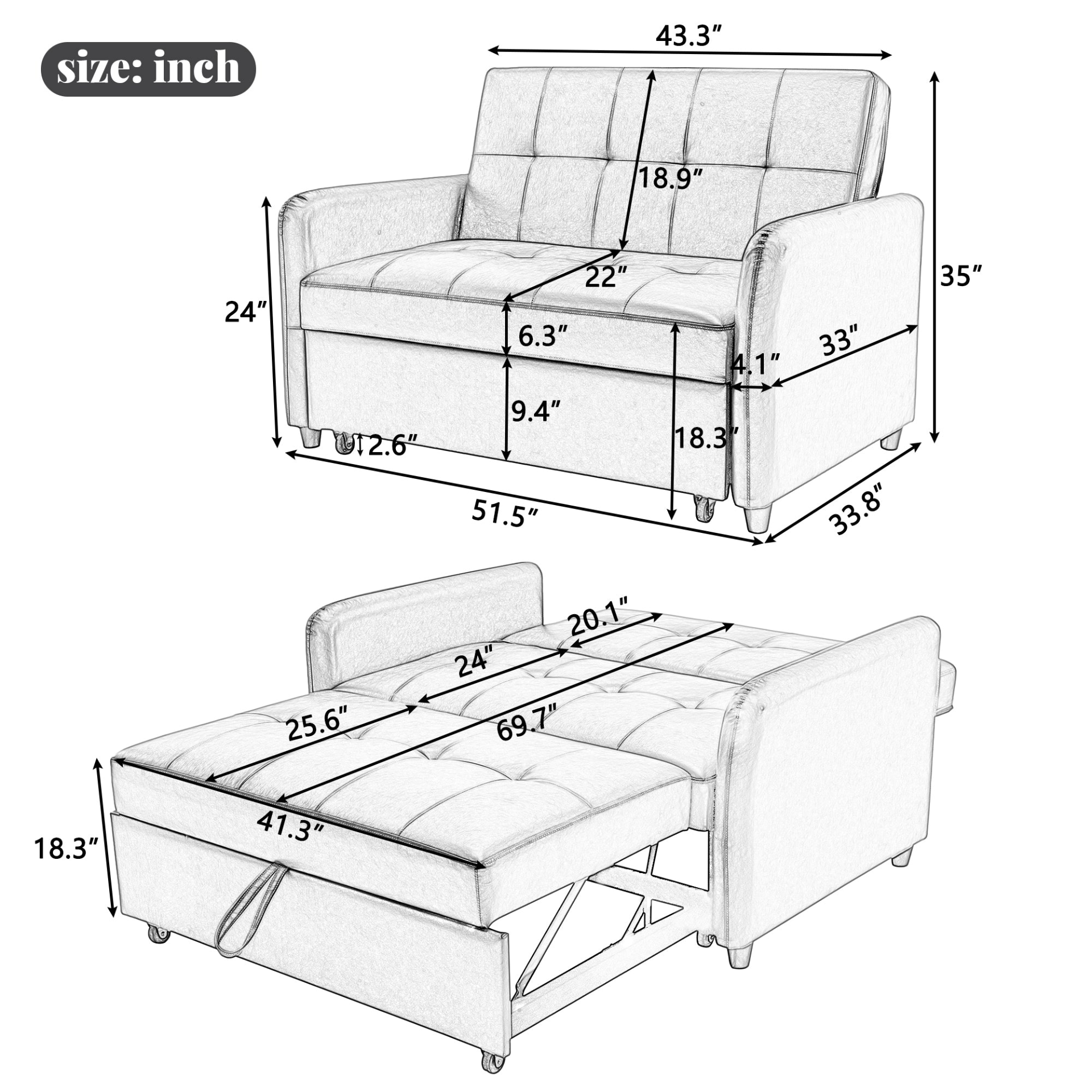 51" Convertible Sleeper Bed, Adjustable Oversized Armchair with Dual USB Ports Sensual Secret Boutique