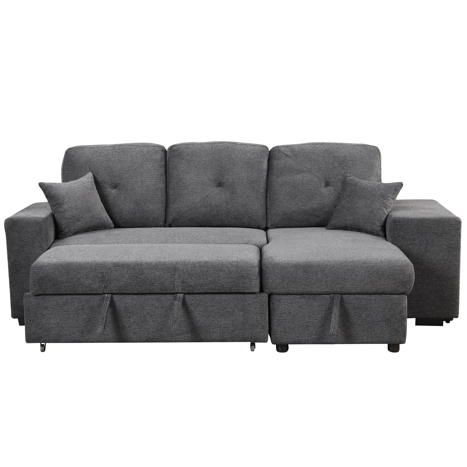 Reversible Sleeper Sectional Sofa Bed with Side Shelf and 2 Stools - Blue Black Sensual Secret Boutique