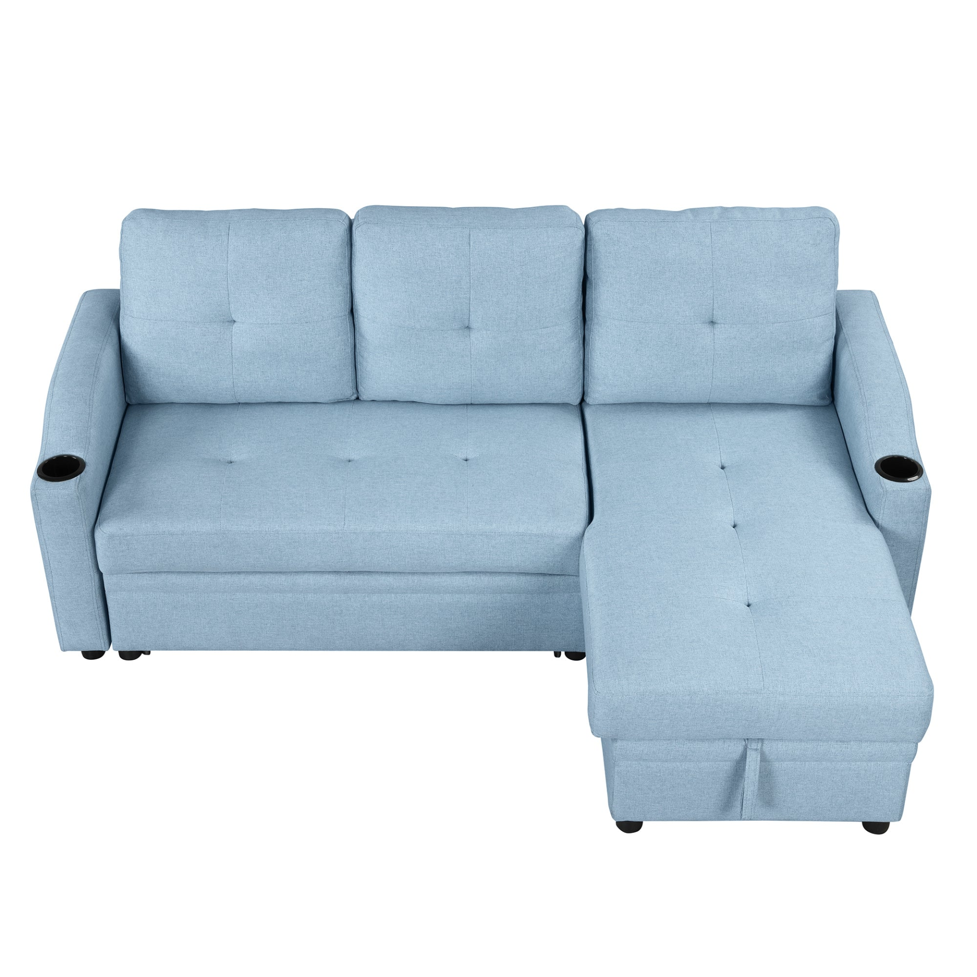 80.3" Pull Out Sofa Bed Modern Padded Upholstered Sofa Bed with Storage Chaise and Cup Holder Sensual Secret Boutique