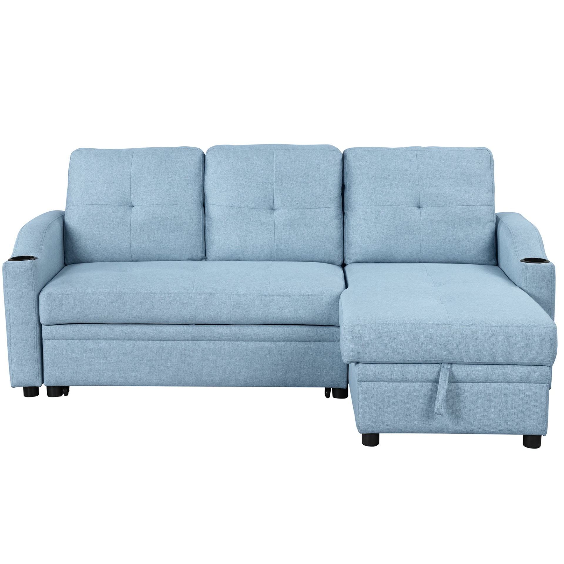 80.3" Pull Out Sofa Bed Modern Padded Upholstered Sofa Bed with Storage Chaise and Cup Holder Sensual Secret Boutique