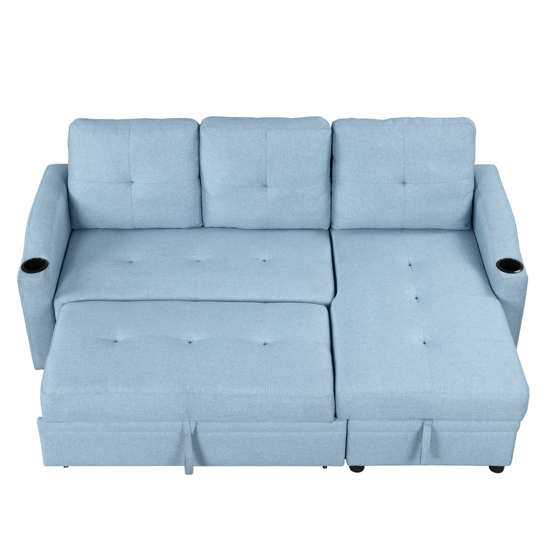 80.3" Pull Out Sofa Bed Modern Padded Upholstered Sofa Bed with Storage Chaise and Cup Holder Sensual Secret Boutique