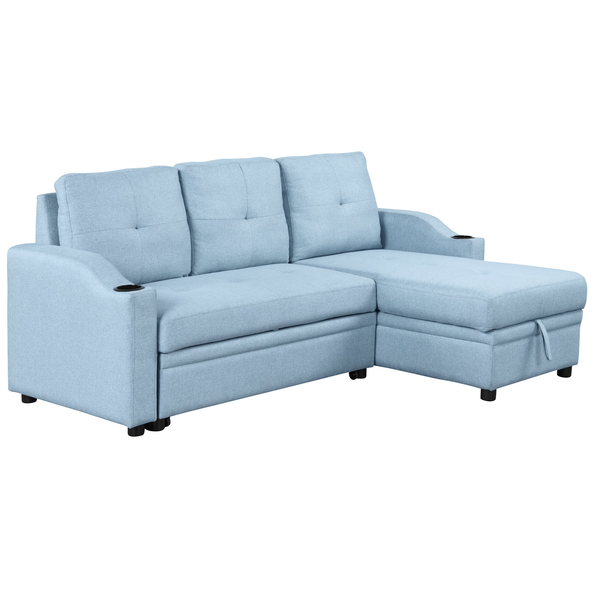 80.3" Pull Out Sofa Bed Modern Padded Upholstered Sofa Bed with Storage Chaise and Cup Holder Sensual Secret Boutique