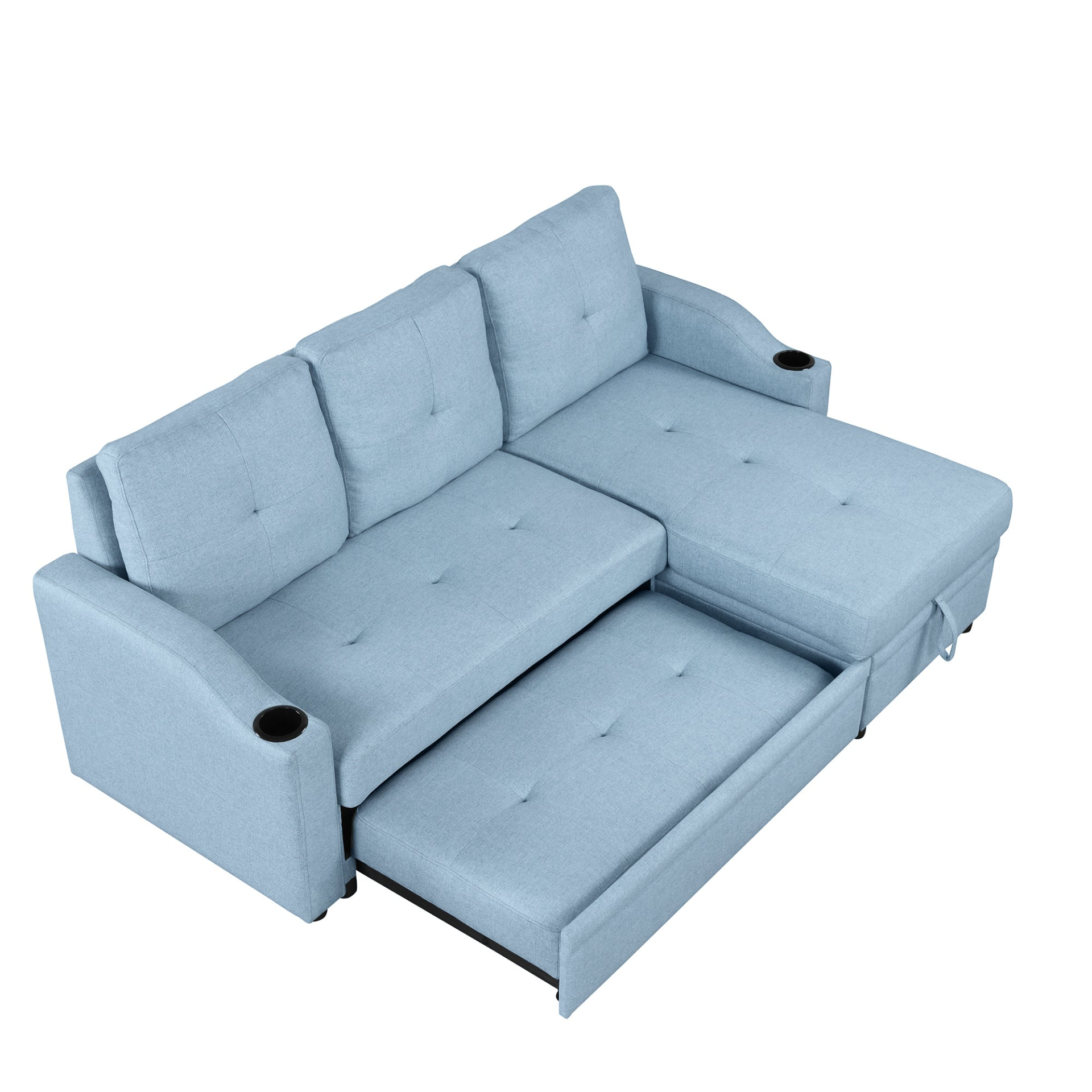 80.3" Pull Out Sofa Bed Modern Padded Upholstered Sofa Bed with Storage Chaise and Cup Holder Sensual Secret Boutique