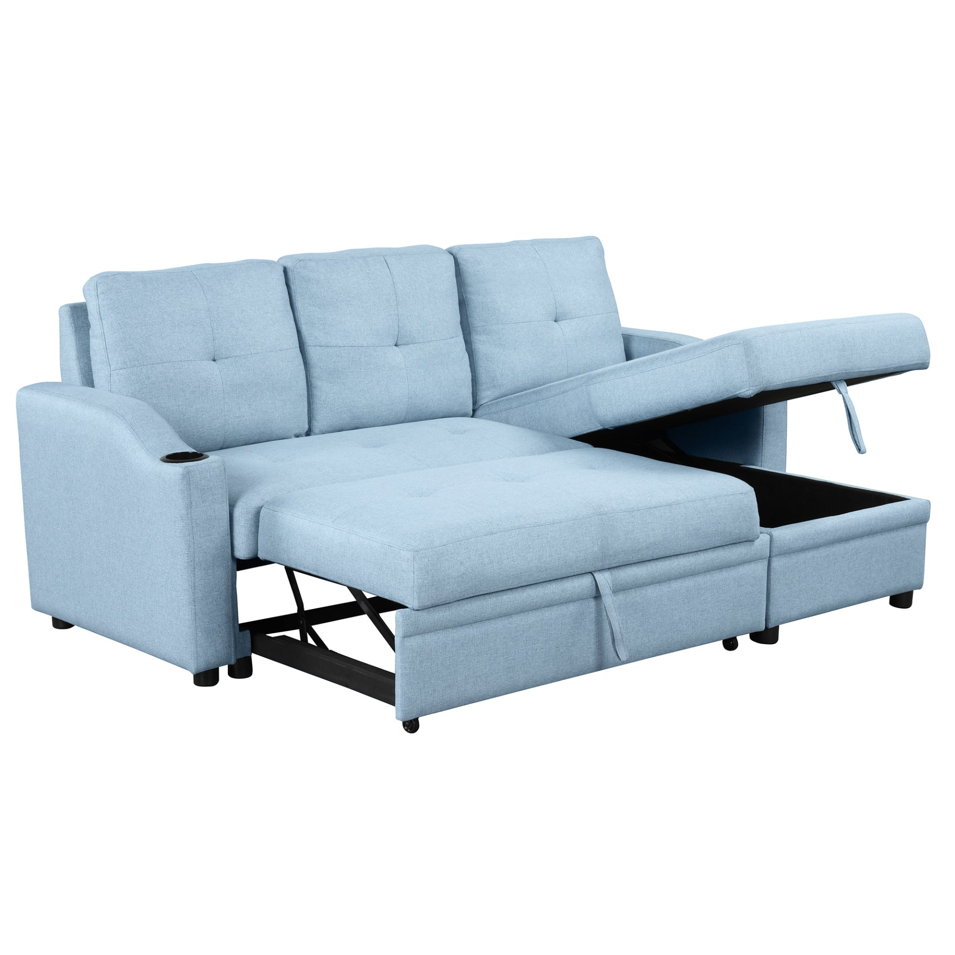 80.3" Pull Out Sofa Bed Modern Padded Upholstered Sofa Bed with Storage Chaise and Cup Holder Sensual Secret Boutique