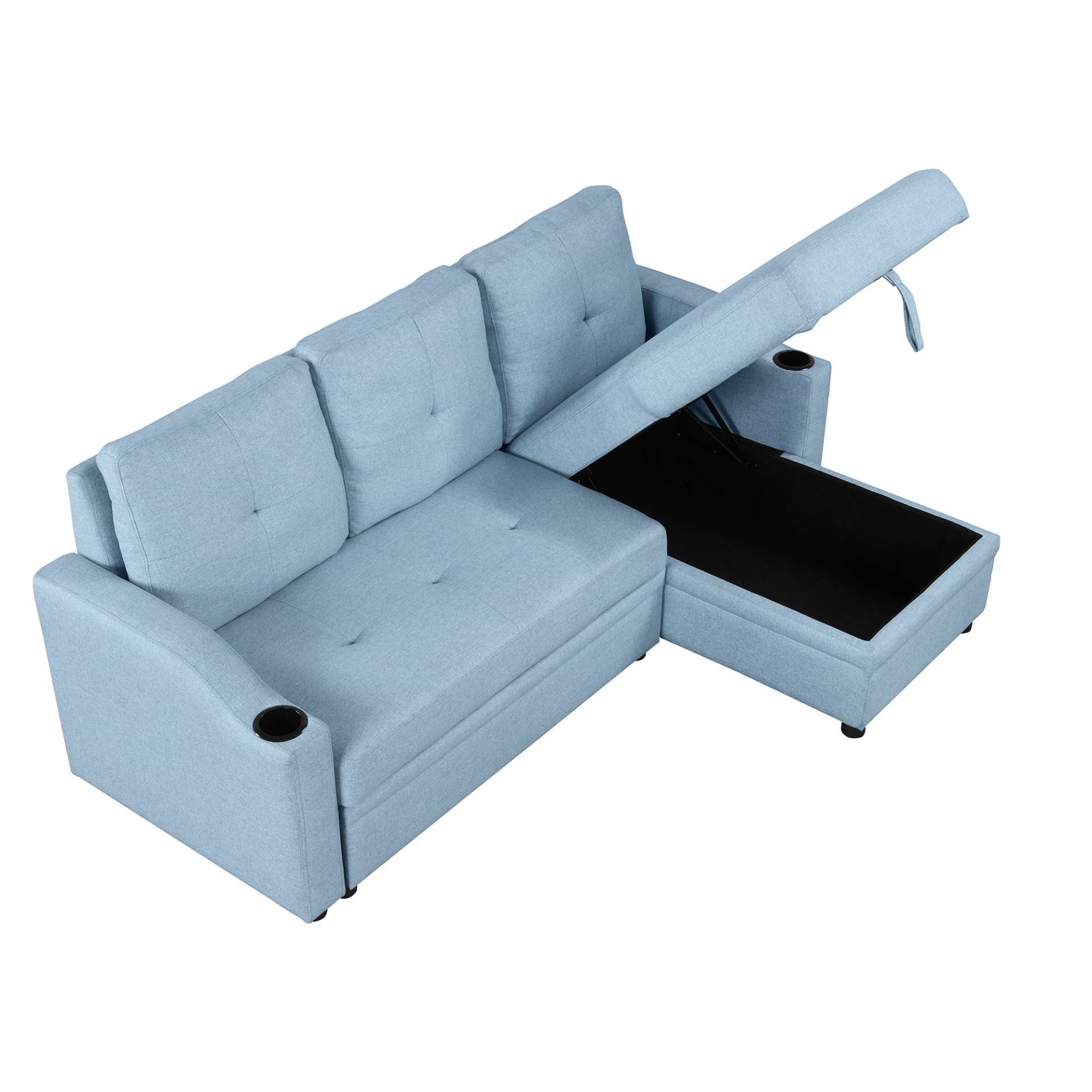 80.3" Pull Out Sofa Bed Modern Padded Upholstered Sofa Bed with Storage Chaise and Cup Holder Sensual Secret Boutique